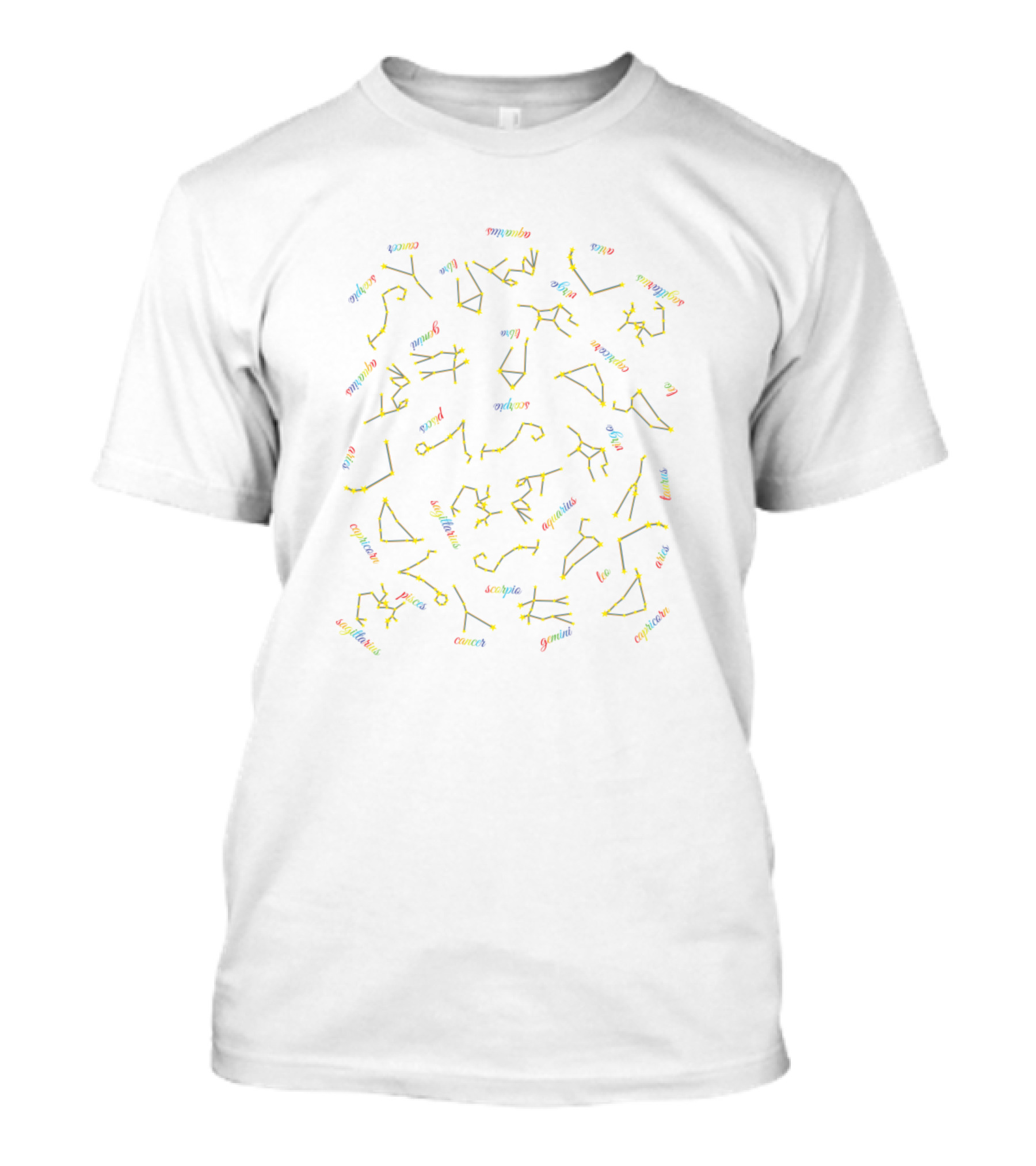 Rainbow Zodiac Constellations Names In Colorful Script T-Shirt