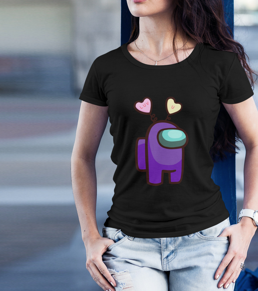 Among Us Purple Valentine Day Luv U Candy Hearts T-Shirt