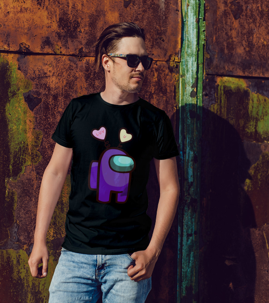 Among Us Purple Valentine Day Luv U Candy Hearts T-Shirt