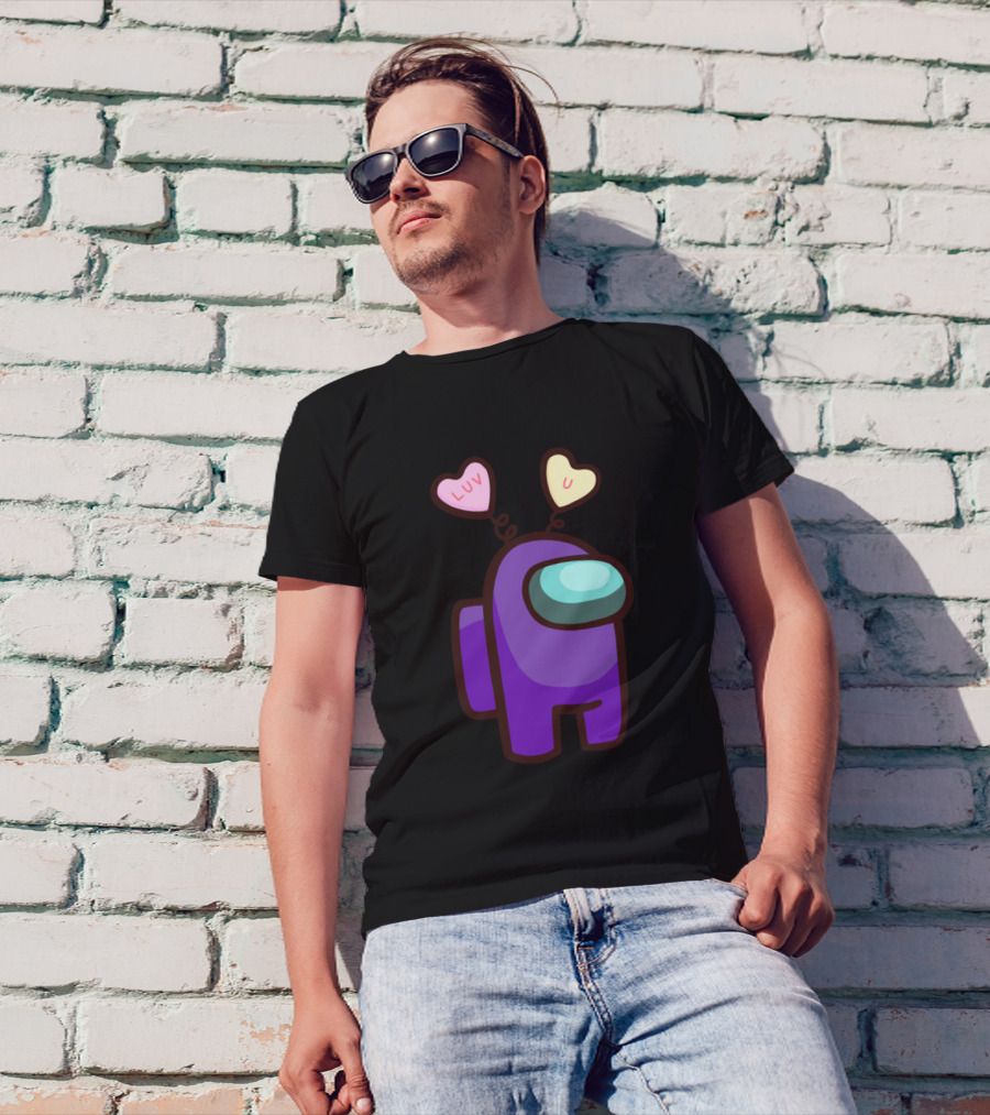 Among Us Purple Valentine Day Luv U Candy Hearts T-Shirt