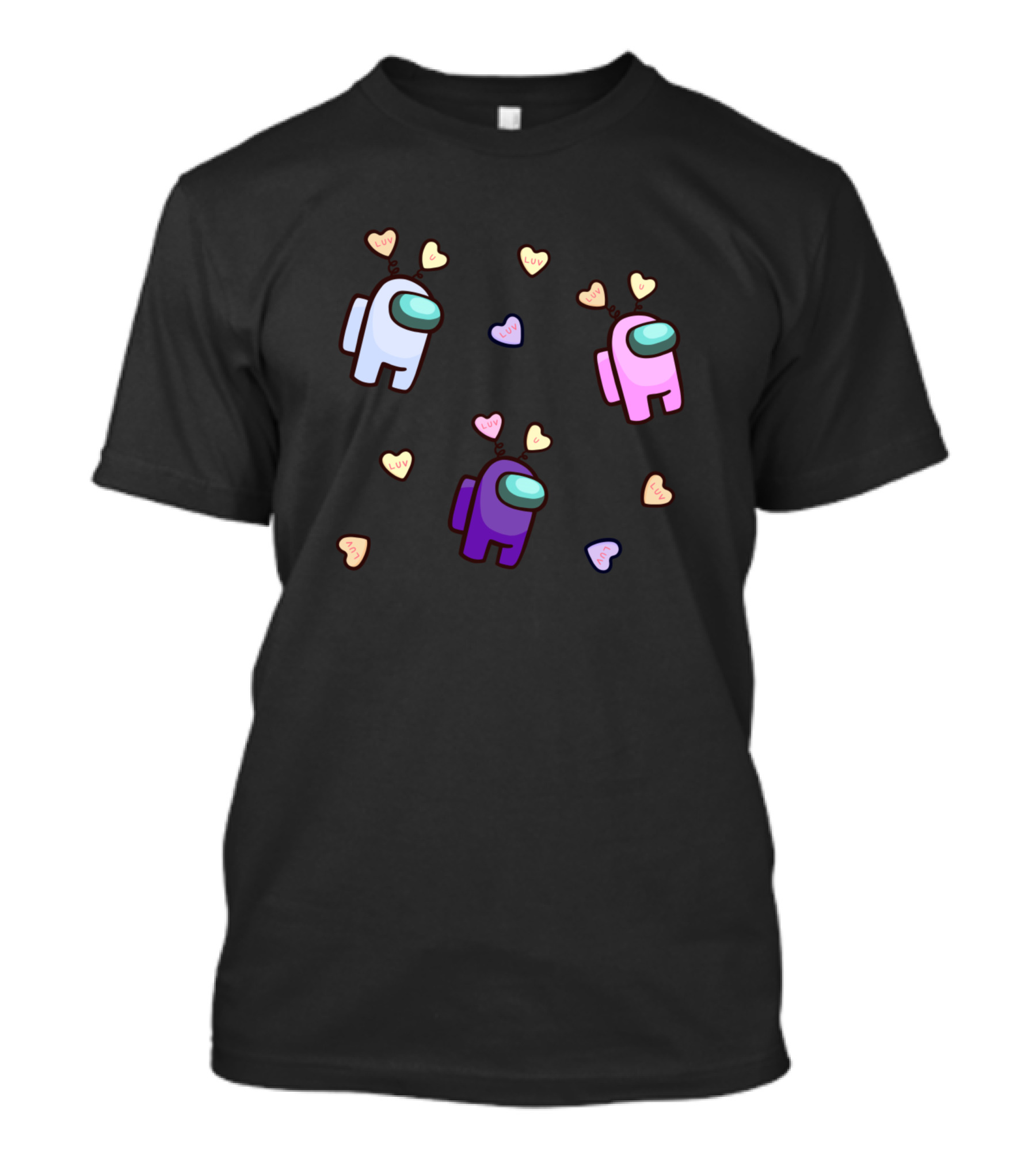 Among Us Purple White Pink Valentine Hearts T-Shirt