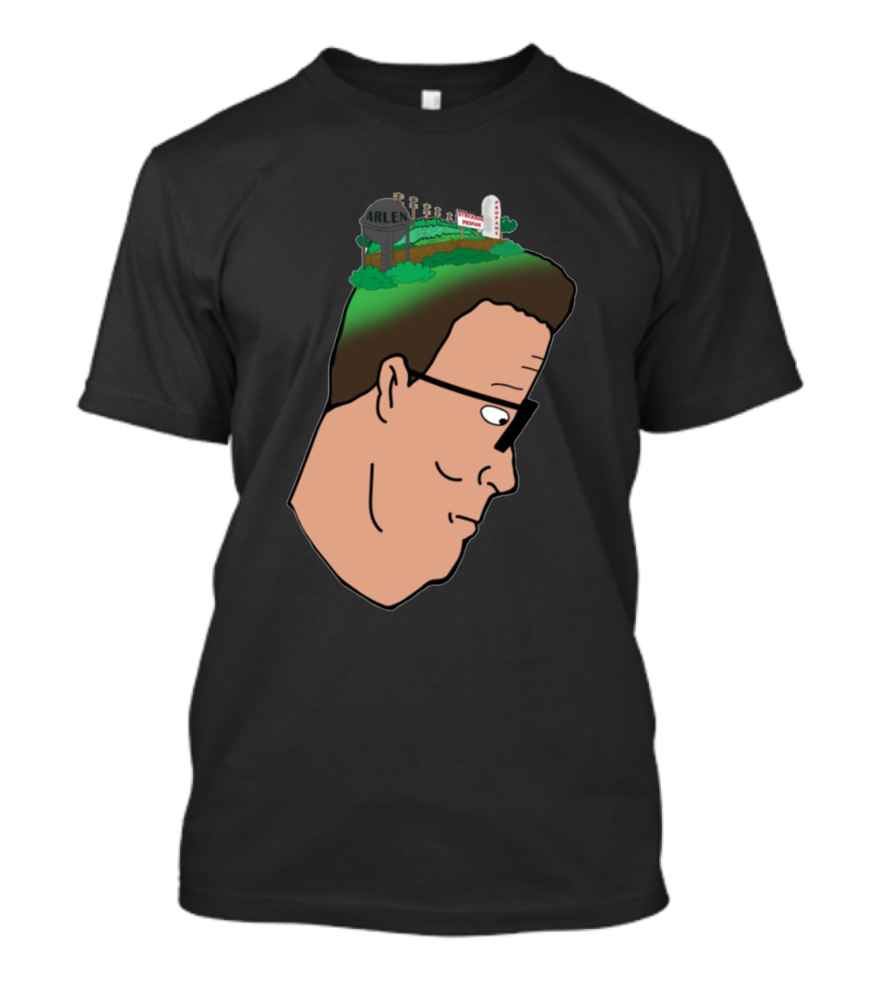 Arlen Water Tower World On Cartoon Character's Head T-Shirt