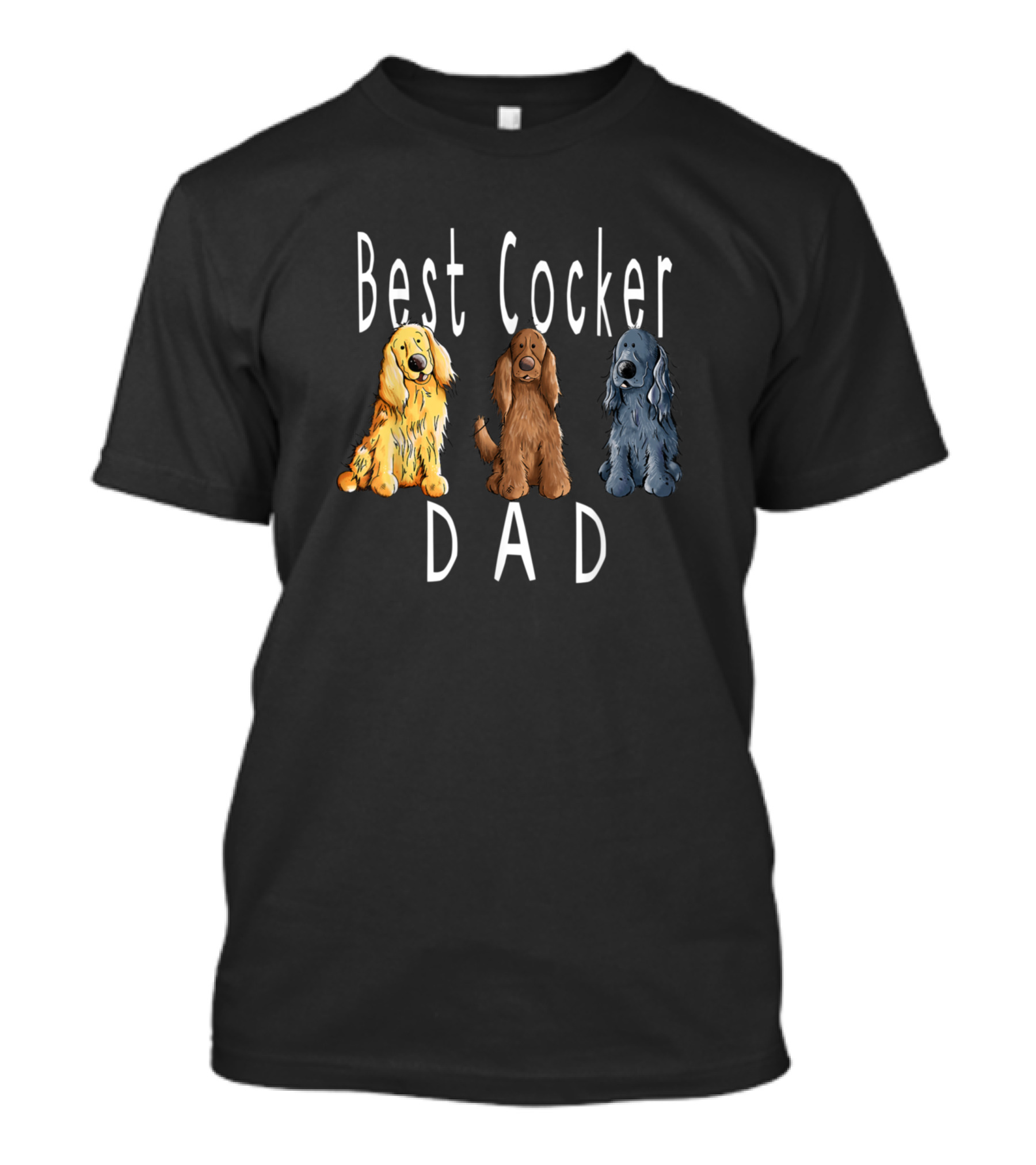 Best Cocker Spaniel Dad With Trio Of Colorful Cocker Spaniels T-Shirt