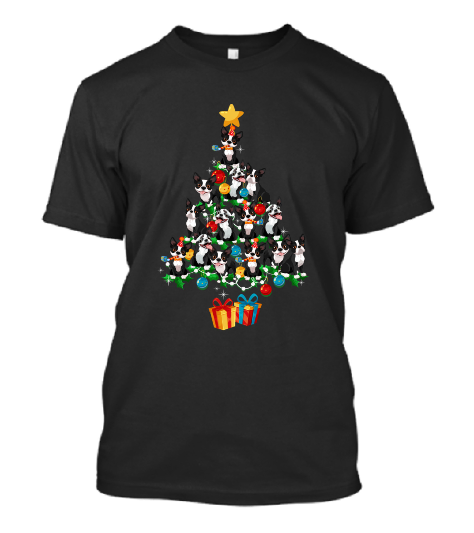 Boston Terrier Christmas Tree With Star And Gifts T-Shirt