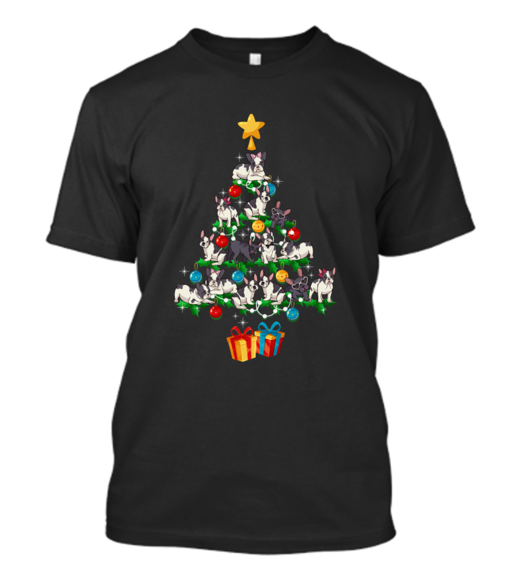 Bulldog Christmas Tree With Presents And Ornaments T-Shirt