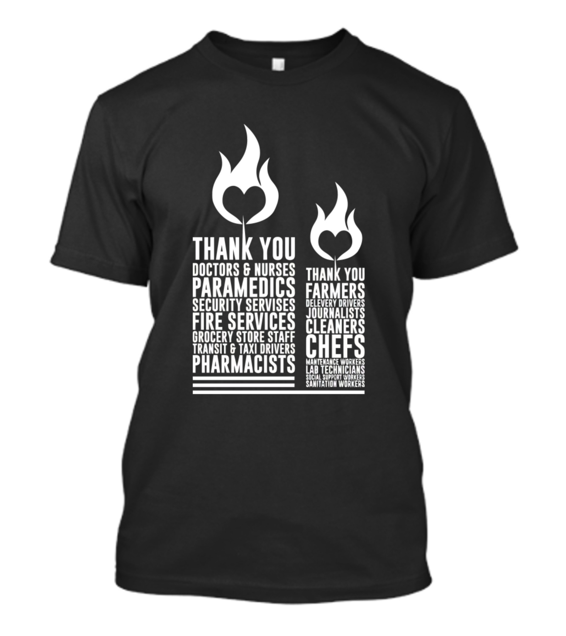 Thank You Doctors Nurses Paramedics Fire Services Grocery Store Staff Pharmacists Farmers Chefs Cleaners T-Shirt