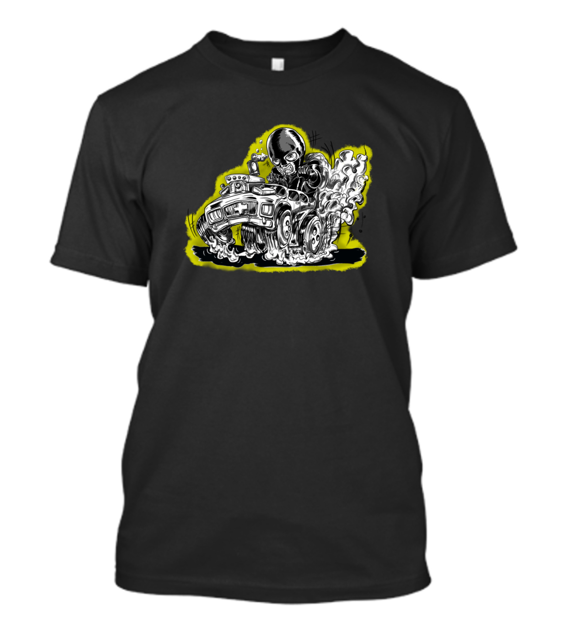 Hard Driving Hot Rodding Masked Man Burning Rubber In High-Speed Chase T-Shirt
