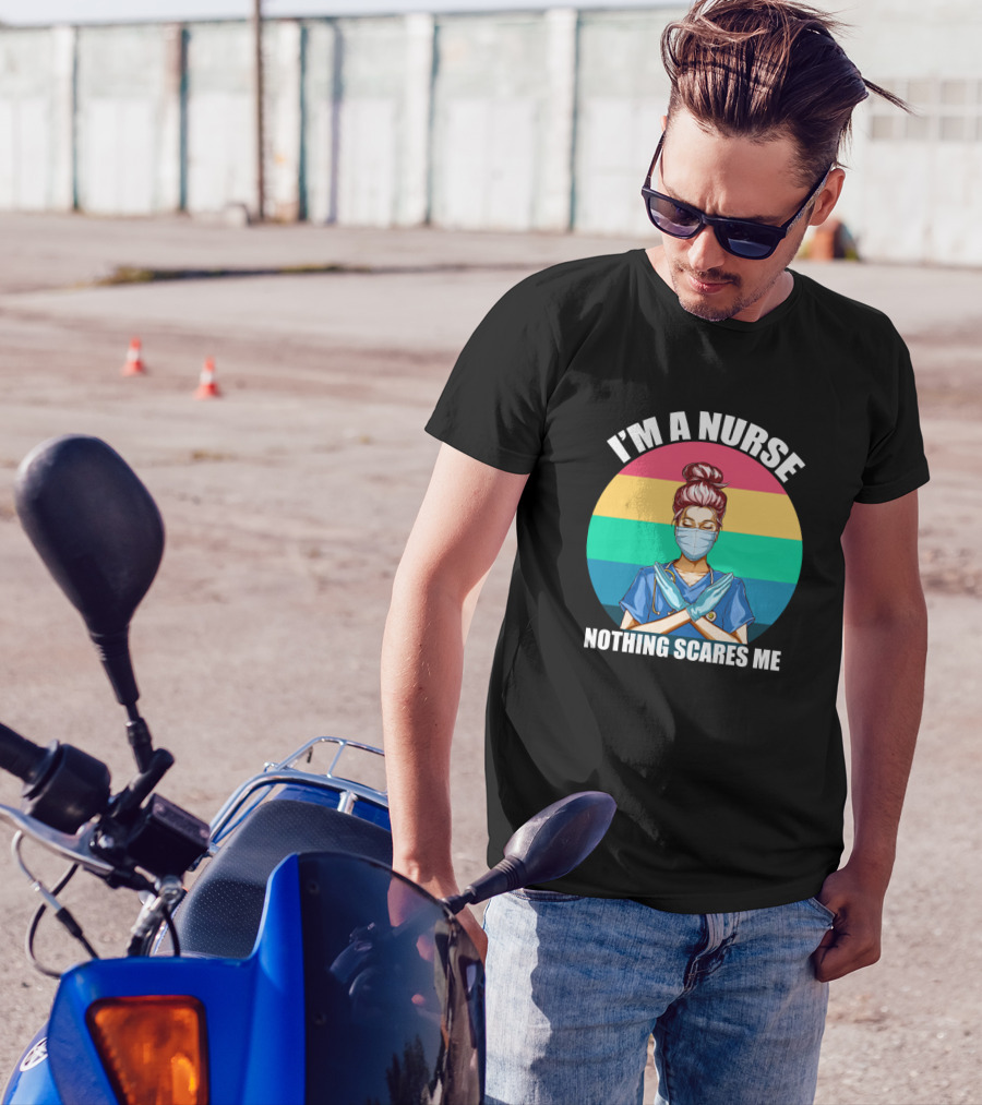 I'm A Nurse Nothing Scares Me Rainbow Colorful Masked Nurse T-Shirt