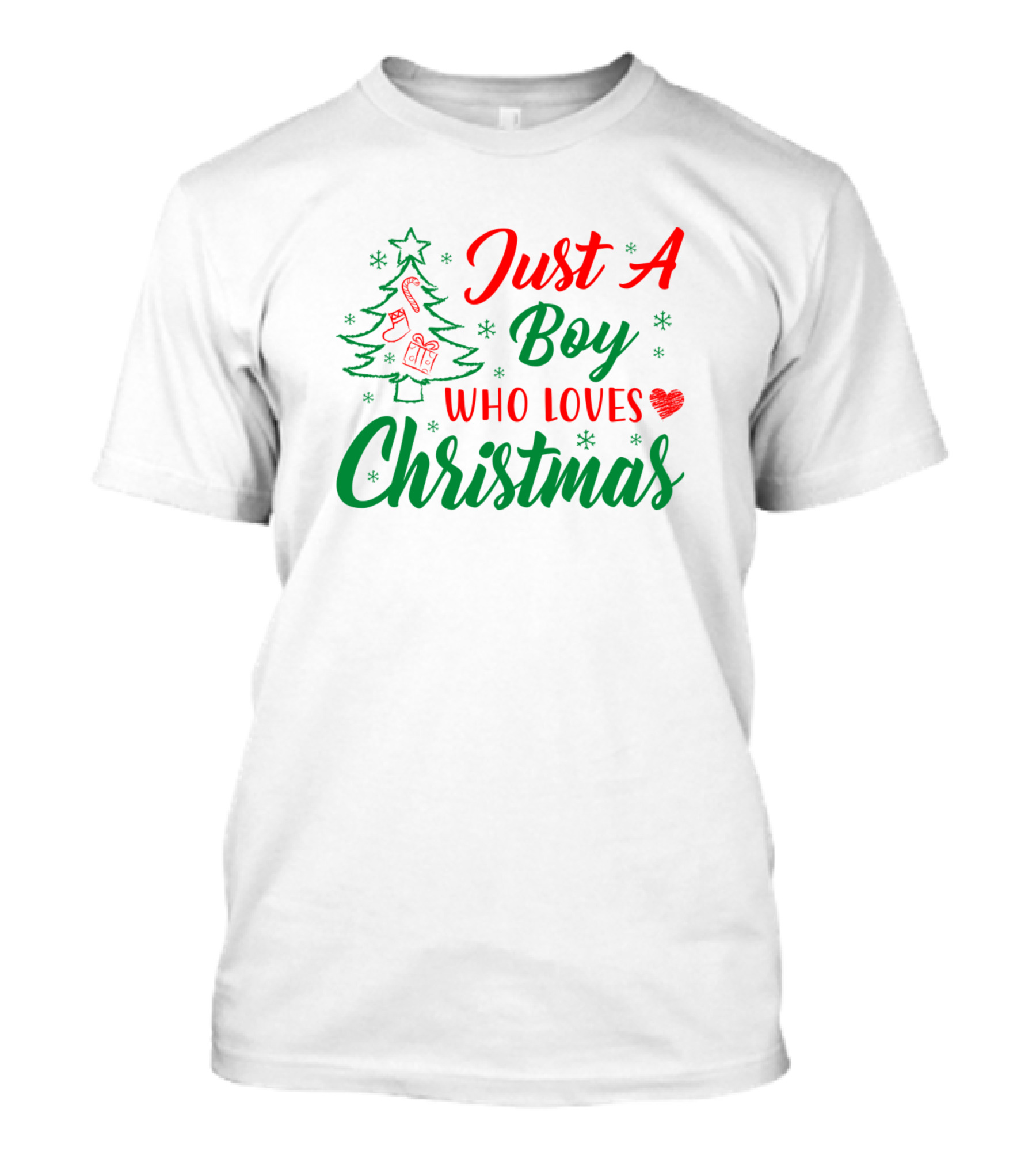 Just A Boy Who Loves Christmas Tree And Snowflakes T-Shirt