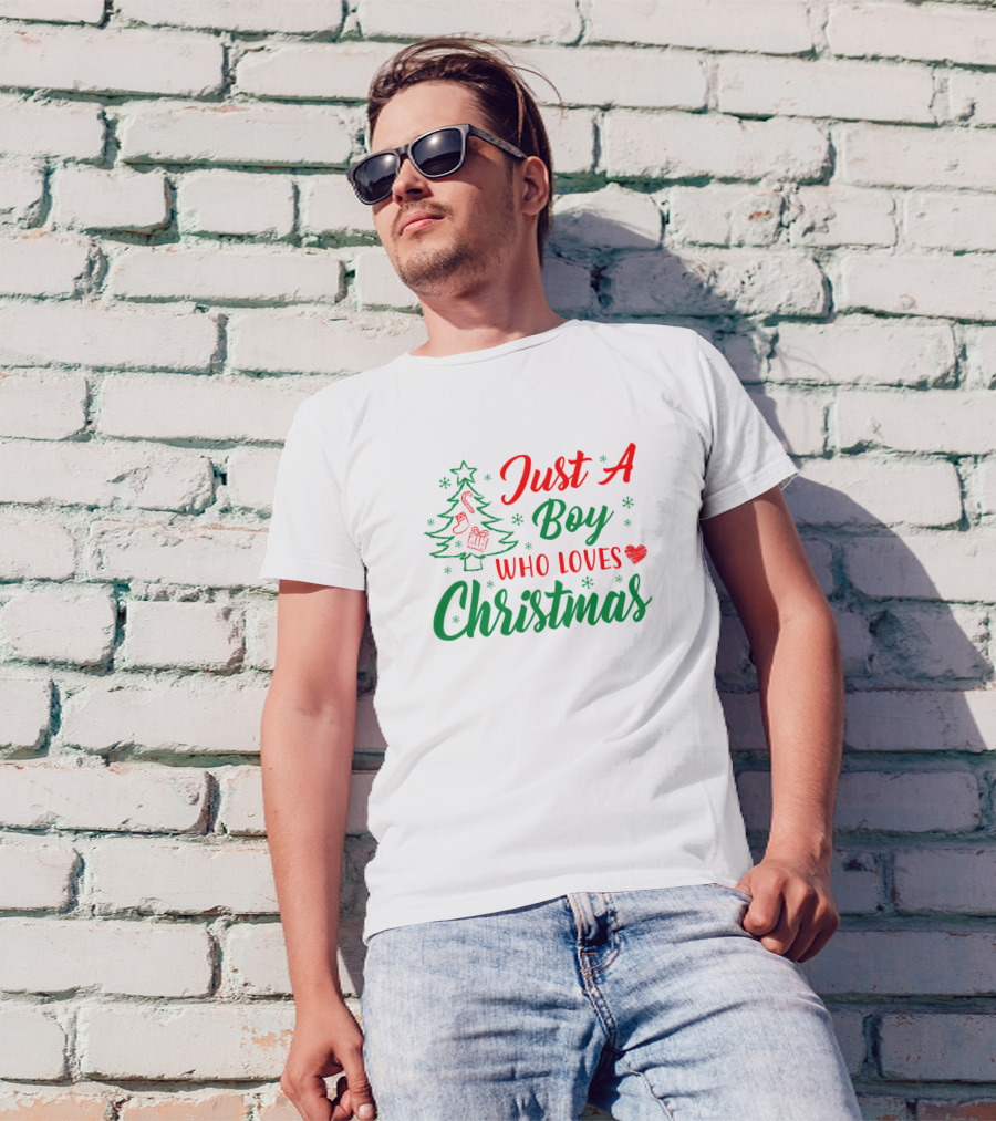 Just A Boy Who Loves Christmas Tree And Snowflakes T-Shirt