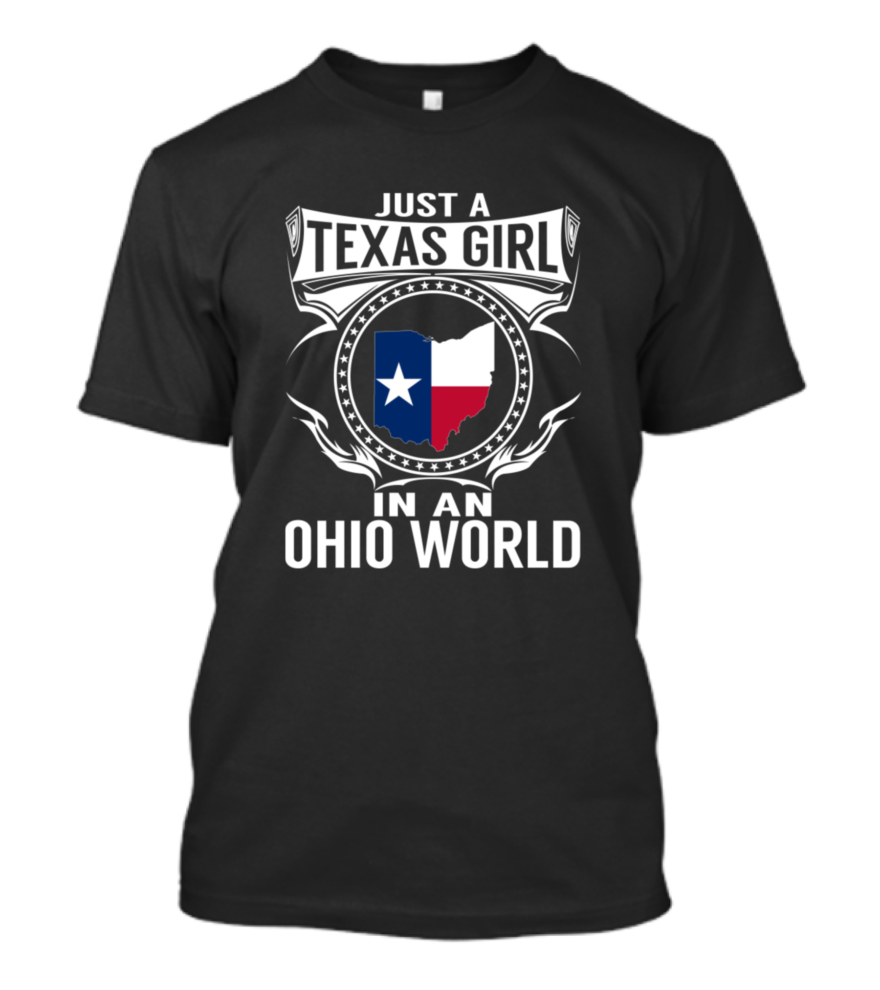 Just A Texas Girl In An Ohio World Texas Flag Ohio Map T-Shirt