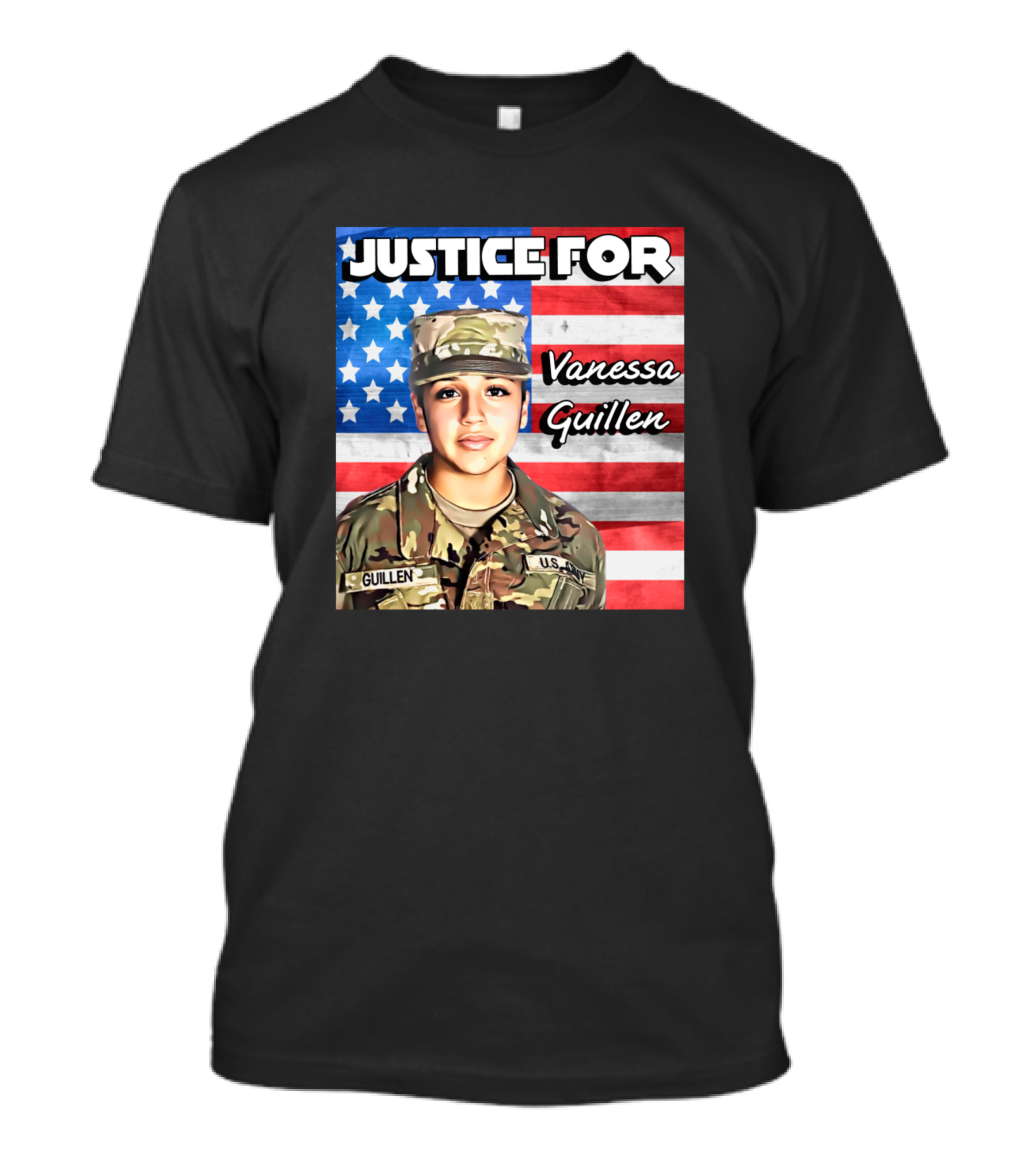 JUSTICE FOR VANESSA GUILLEN WITH AMERICAN FLAG AND MILITARY UNIFORM T-Shirt