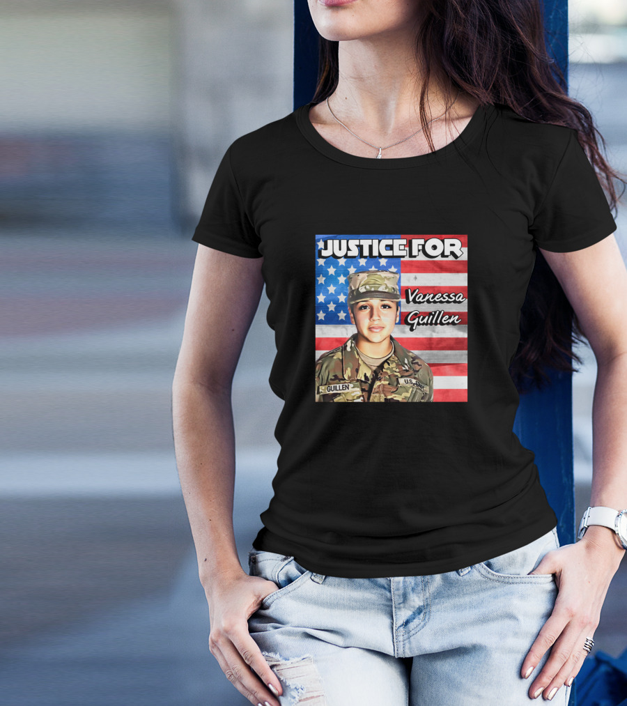 JUSTICE FOR VANESSA GUILLEN WITH AMERICAN FLAG AND MILITARY UNIFORM T-Shirt