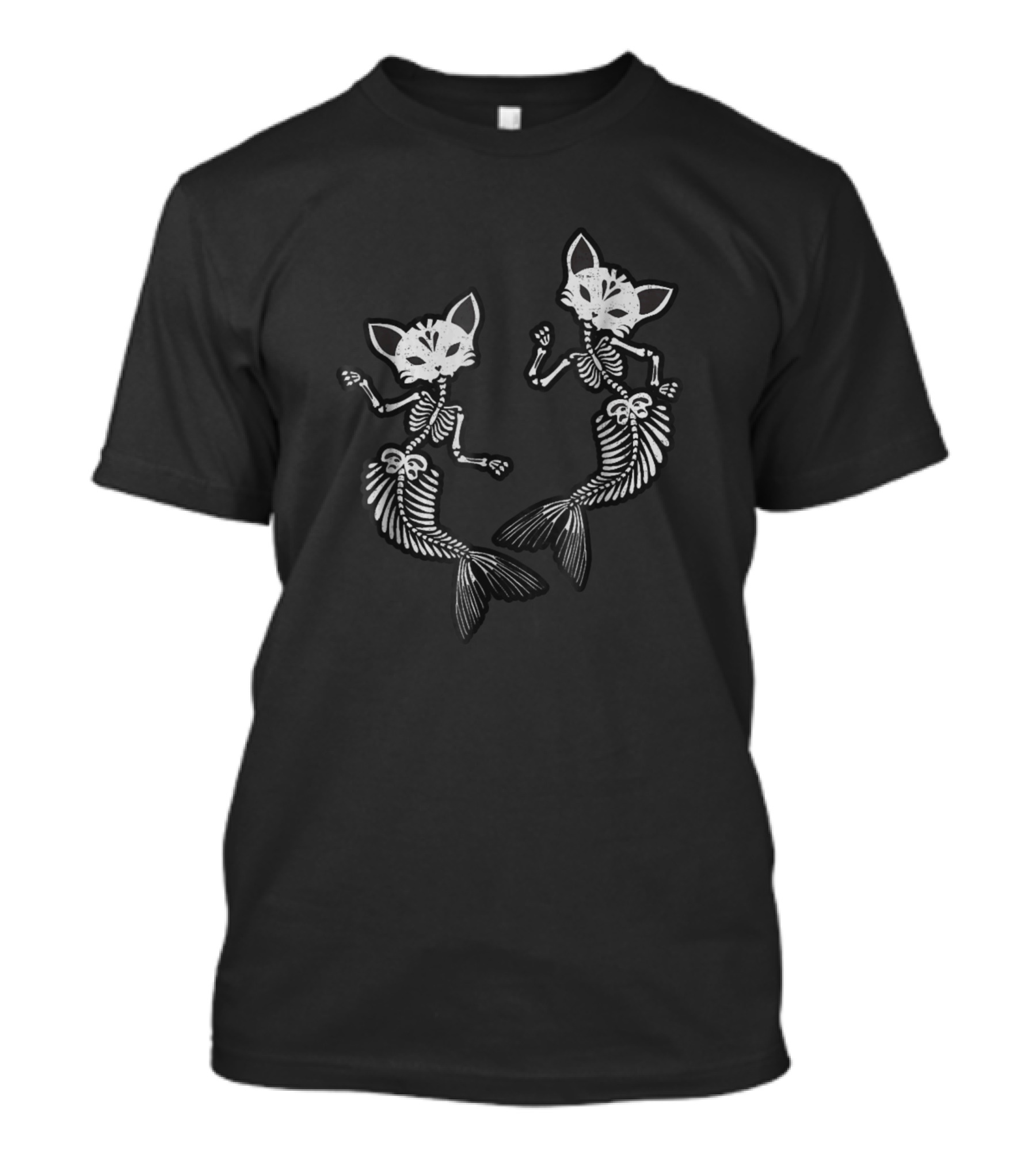 Kitty Cat Mermaid Skeleton Halloween Fantasy T-Shirt