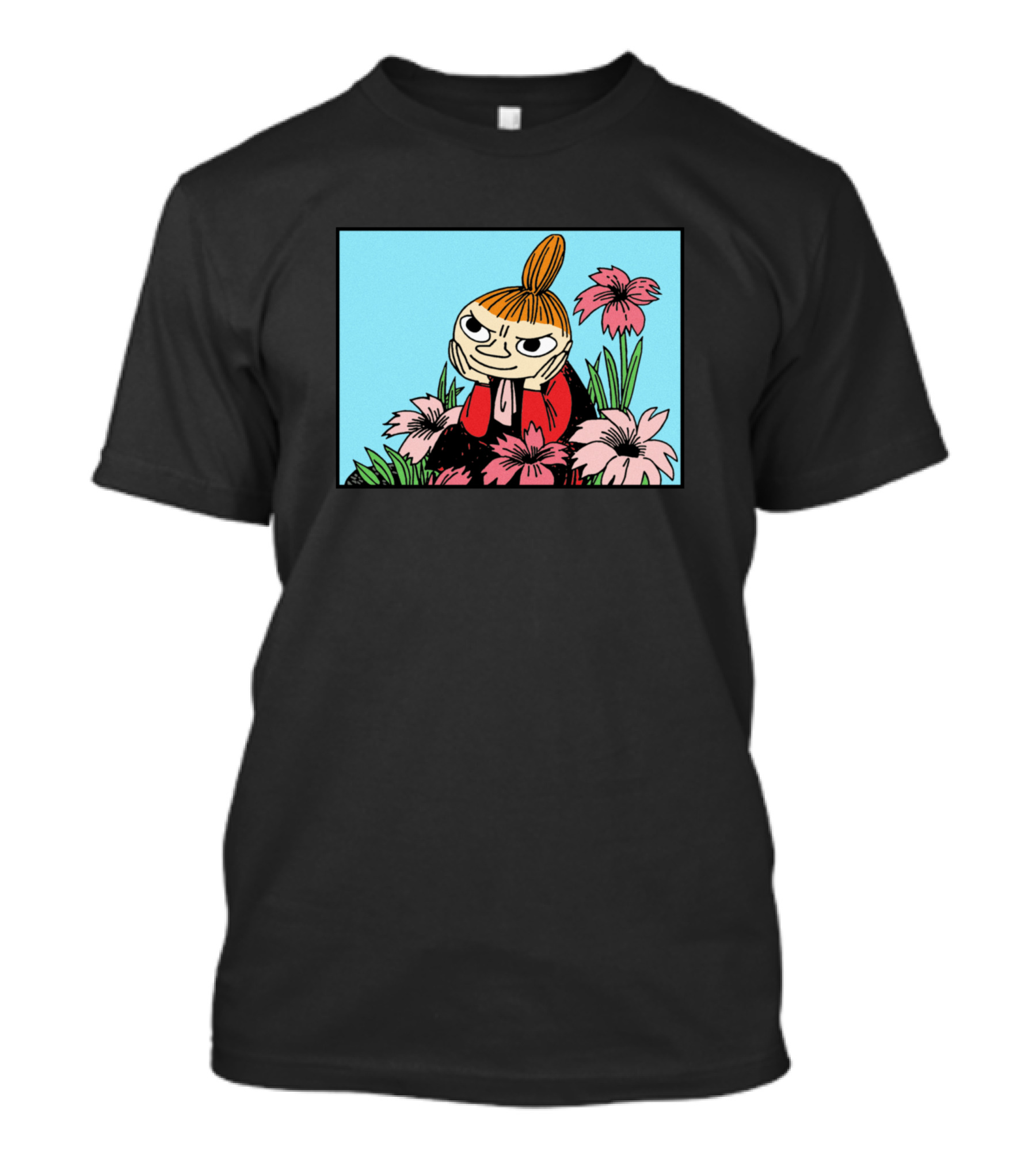 Little My Moomin Character Sitting Among Flowers T-Shirt