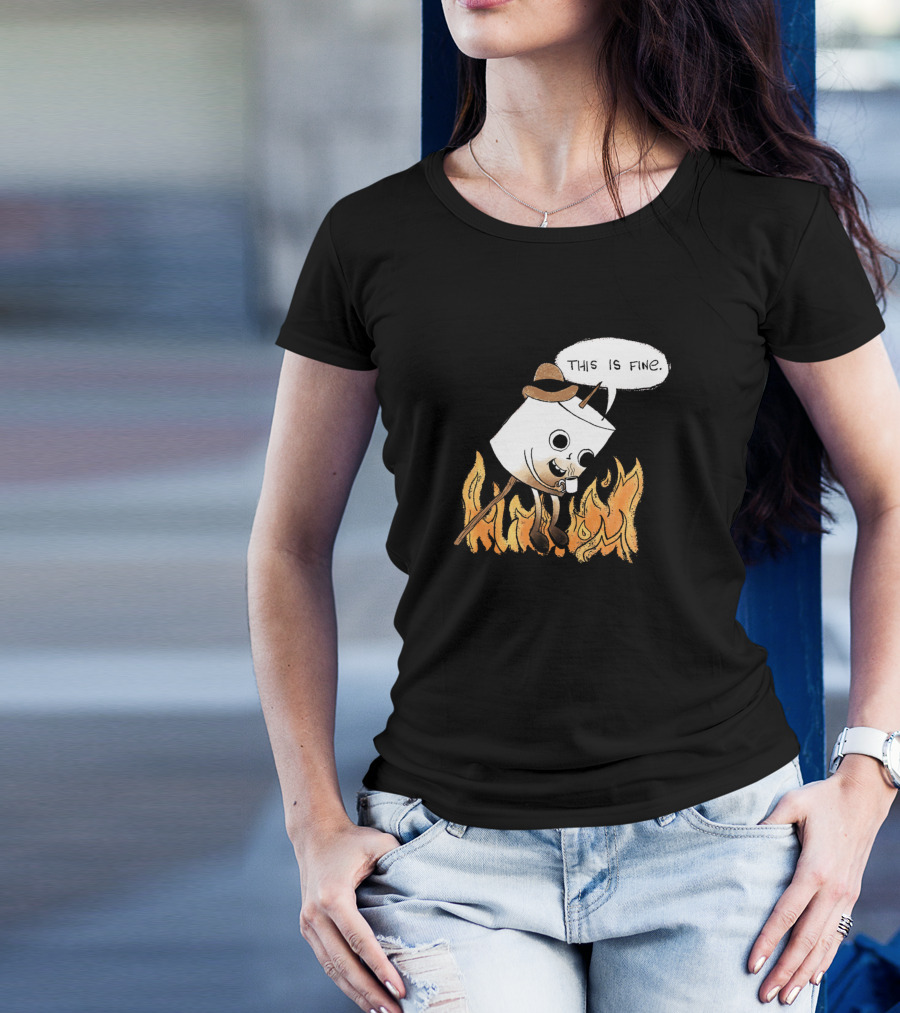 Meme This Is Fine Marshmallow On Fire Cartoon T-Shirt