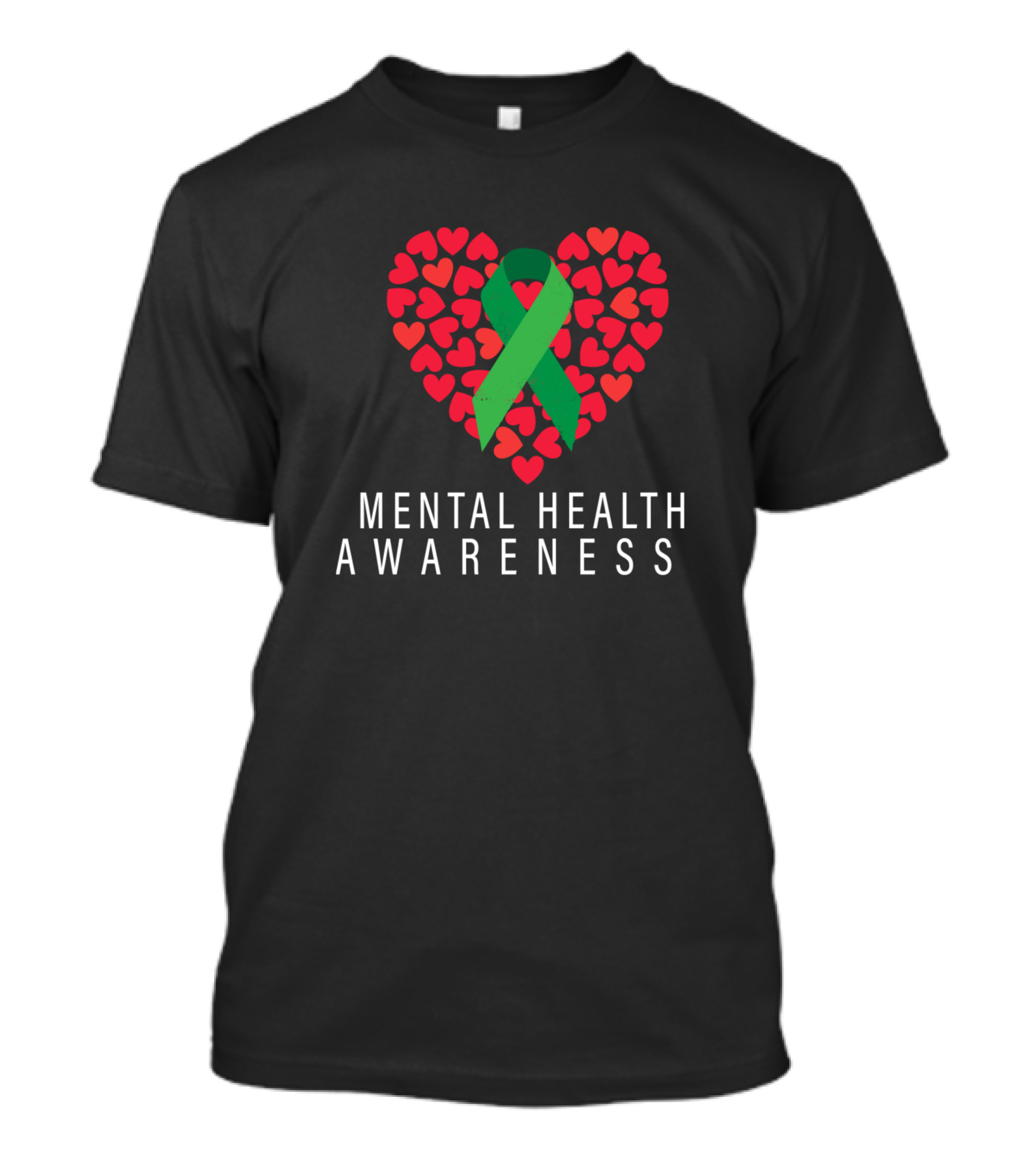 Mental Health Awareness Green Ribbon Red Heart T-Shirt