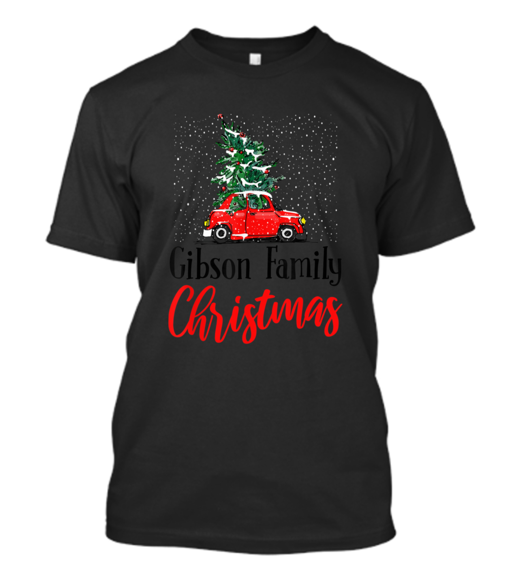 Gibson Family Christmas Tree Car Holiday Snow Scene T-Shirt