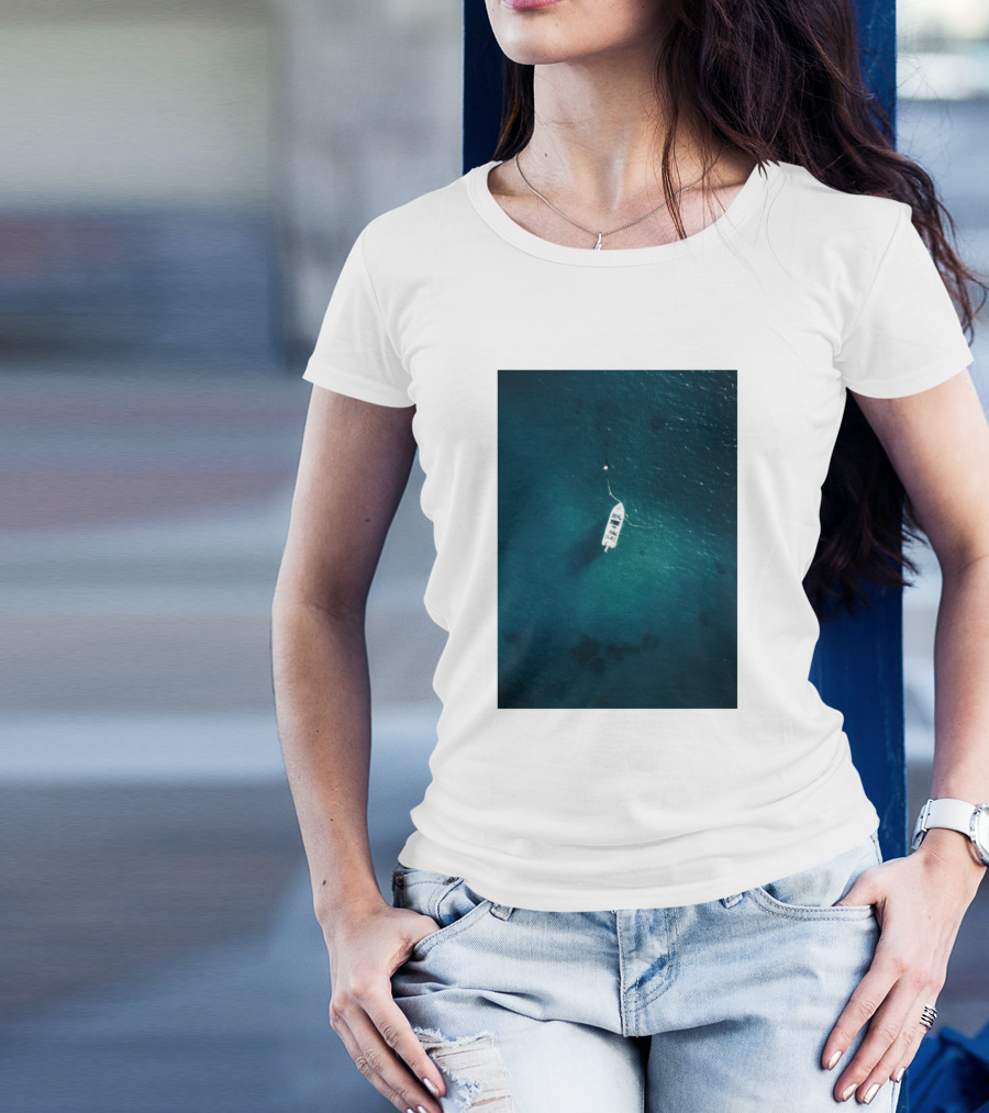 Ocean Home Tranquil Boat Aerial View T-Shirt