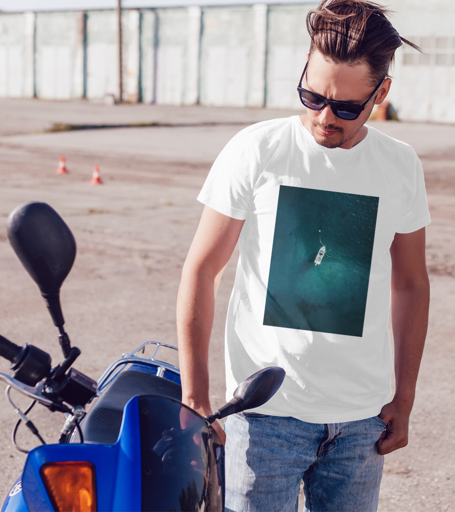 Ocean Home Tranquil Boat Aerial View T-Shirt