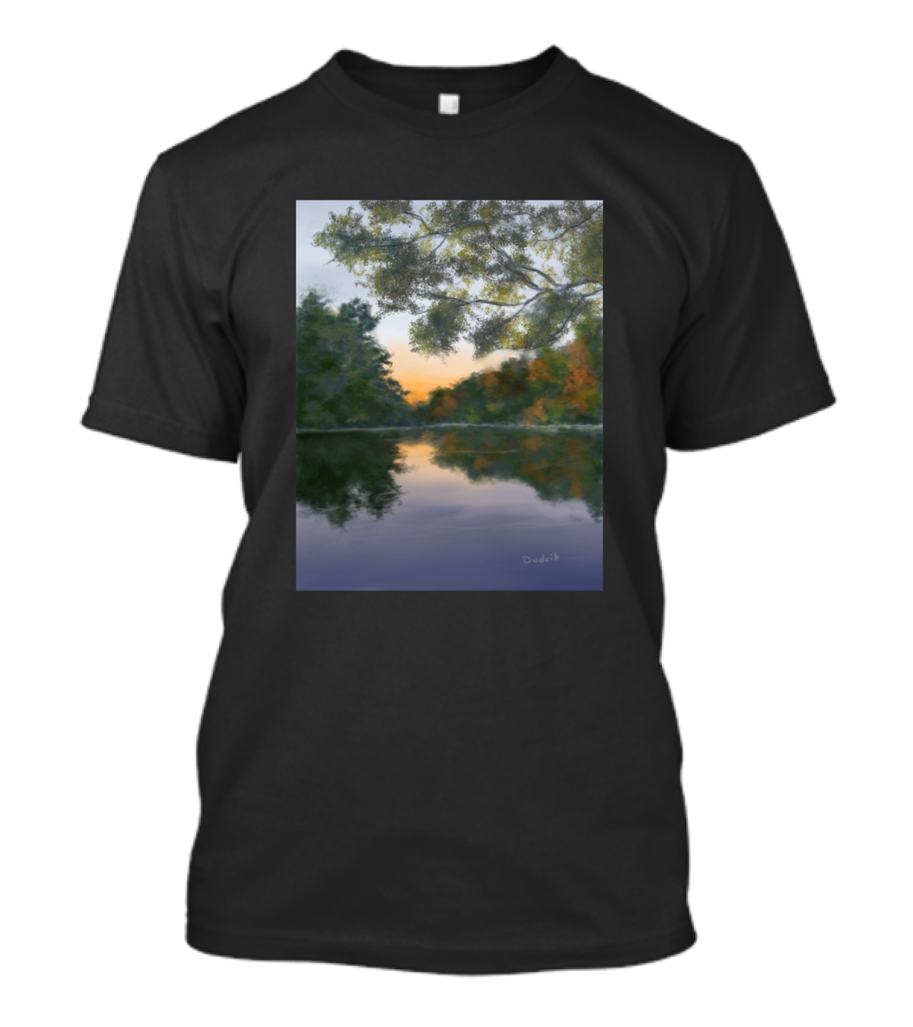 Calm Reflective Sunset Over Tranquil Lake Forest T-Shirt
