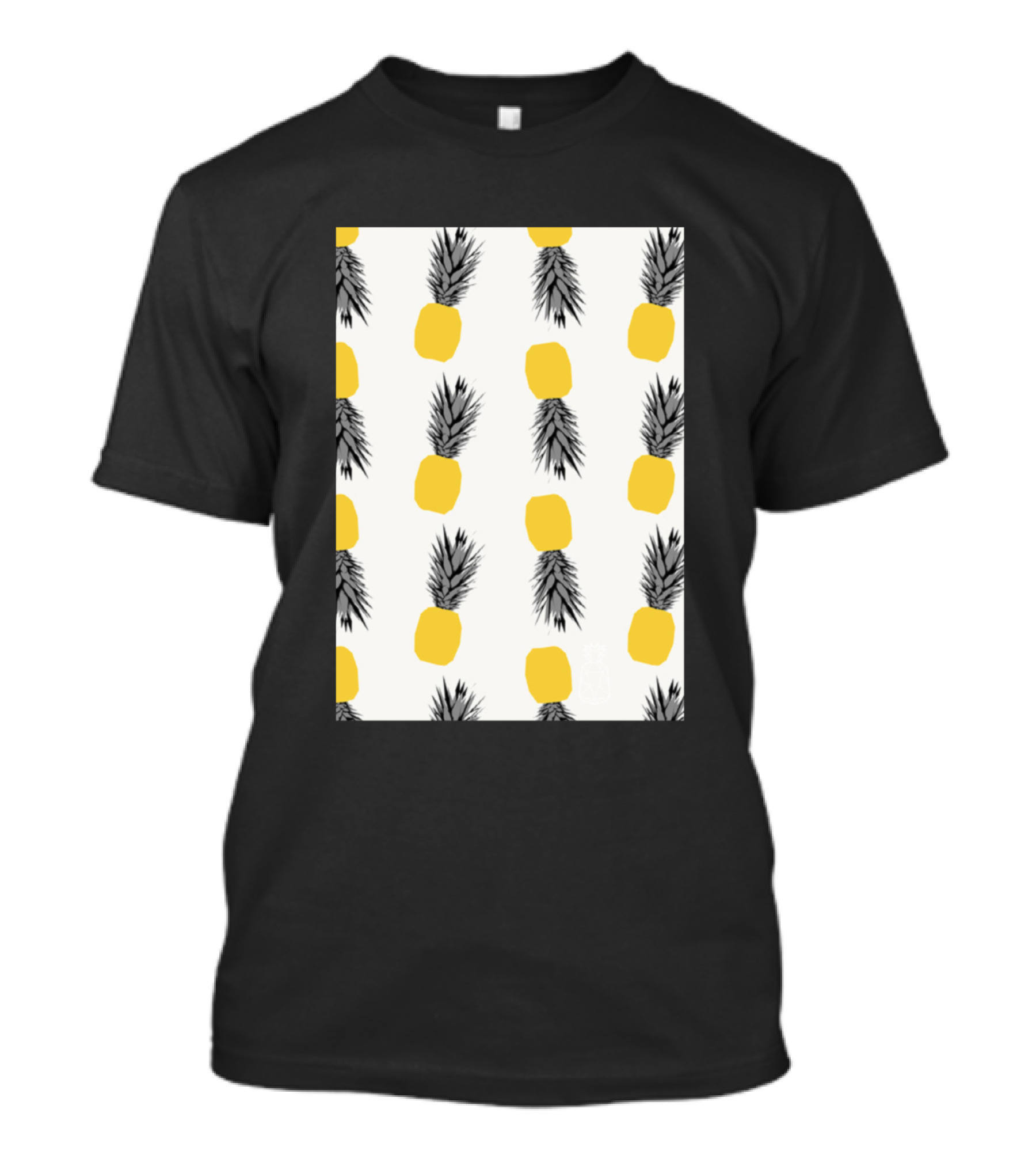 Pineapple Fruit Repeat Pattern Black And Yellow T-Shirt