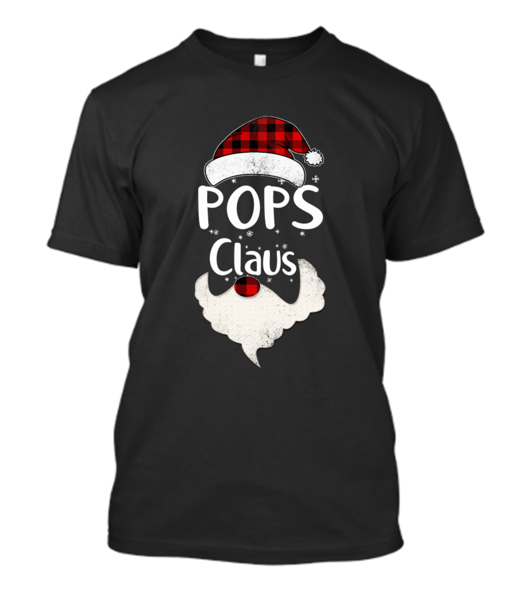 Pops Claus Santa Hat Beard Buffalo Plaid Christmas T-Shirt