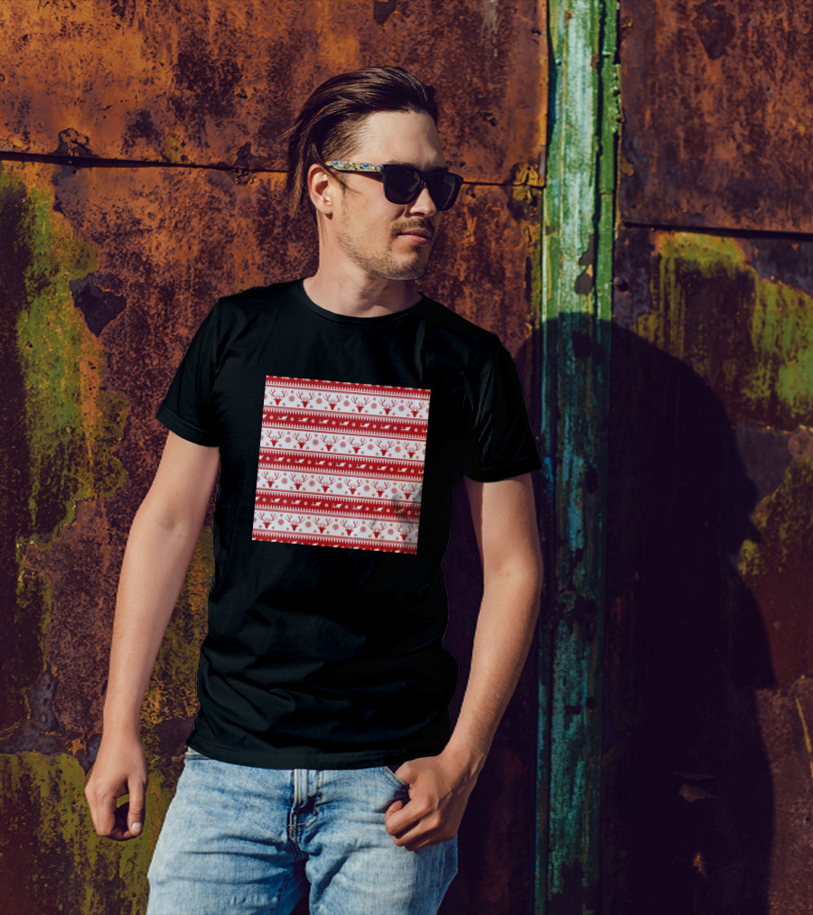 Red Christmas Reindeer Snowflake Festive Xmas T-Shirt