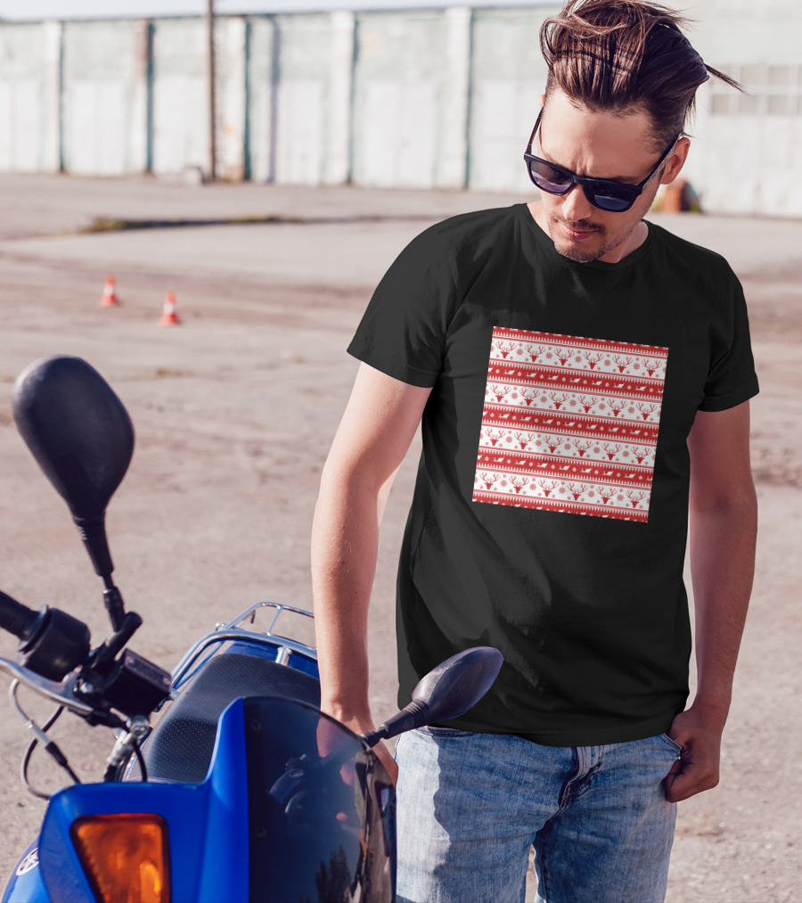 Red Christmas Reindeer Snowflake Festive Xmas T-Shirt
