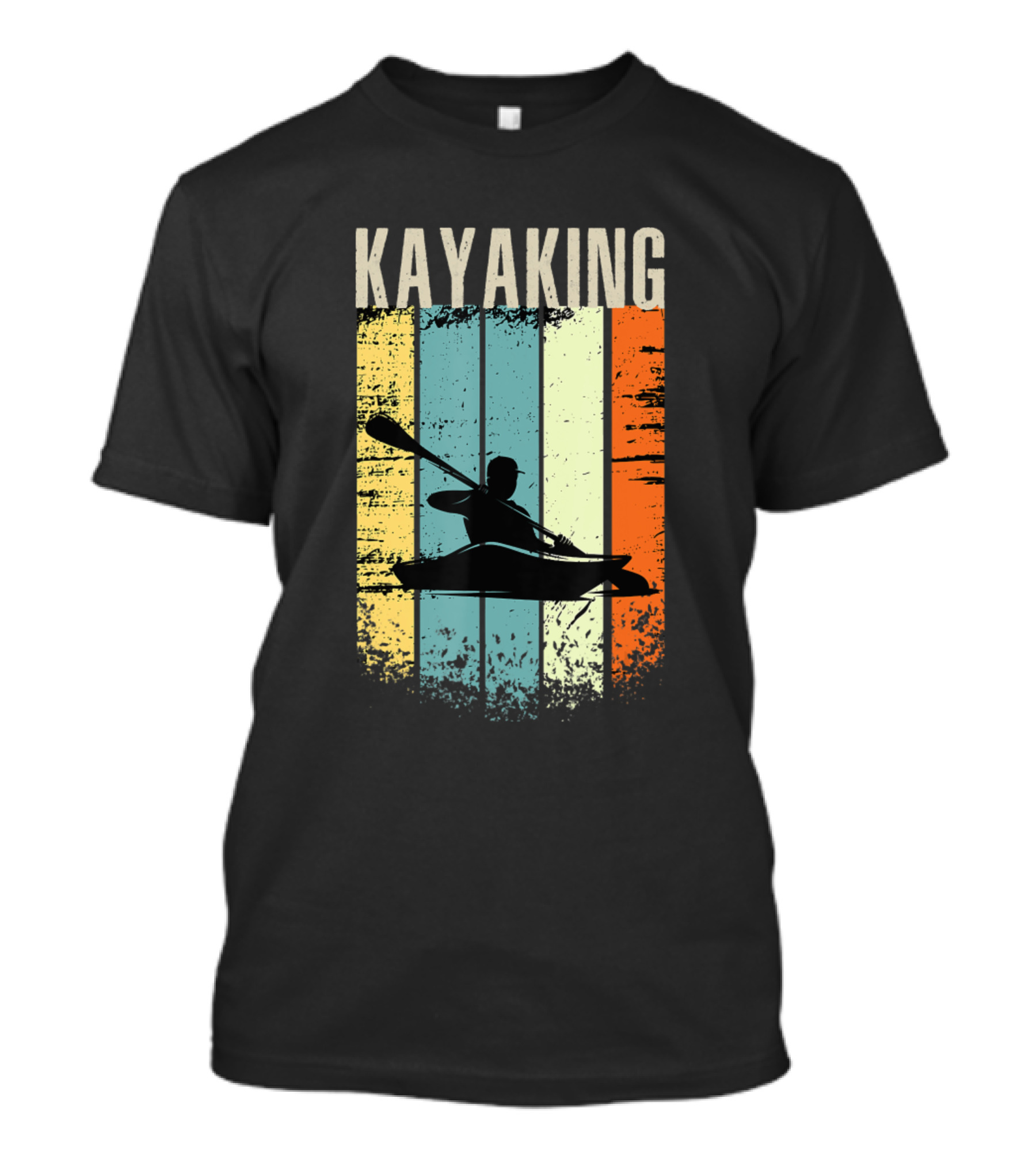 Retro Vintage Kayaking Silhouette Color Stripes T-Shirt