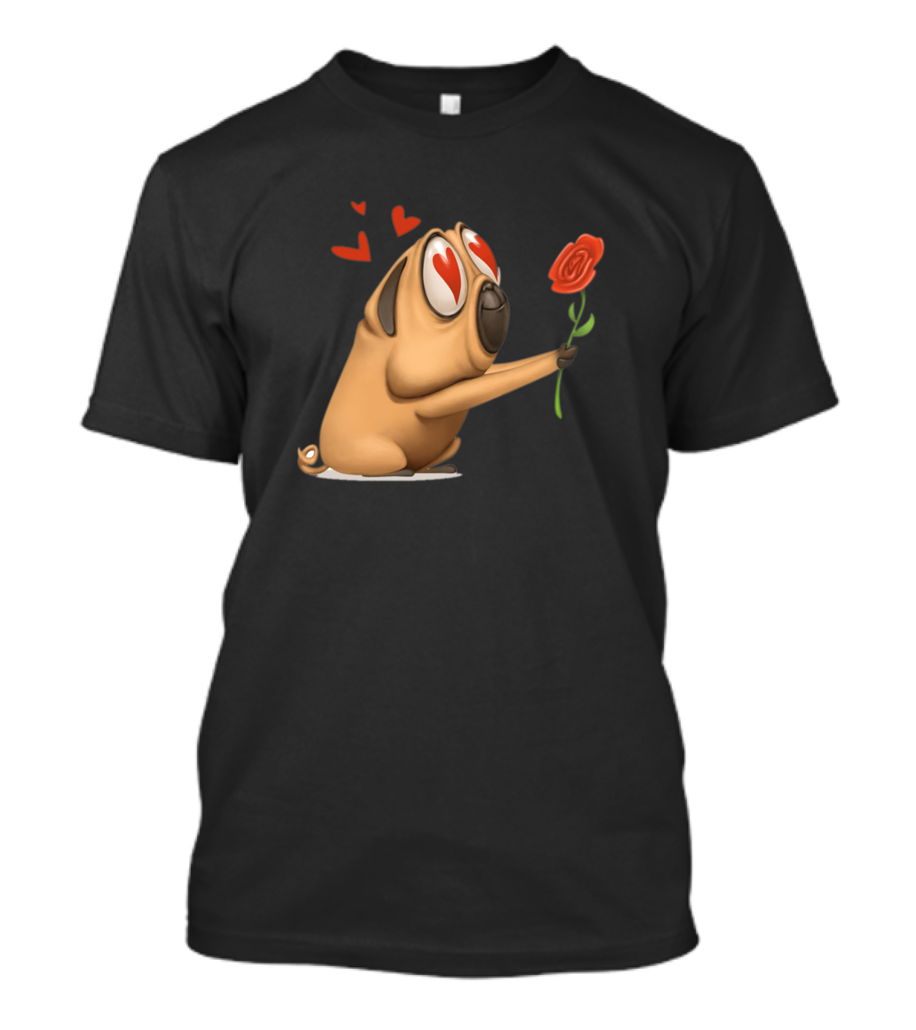 Romantic Dog Hearts And Rose Love Pug T-Shirt