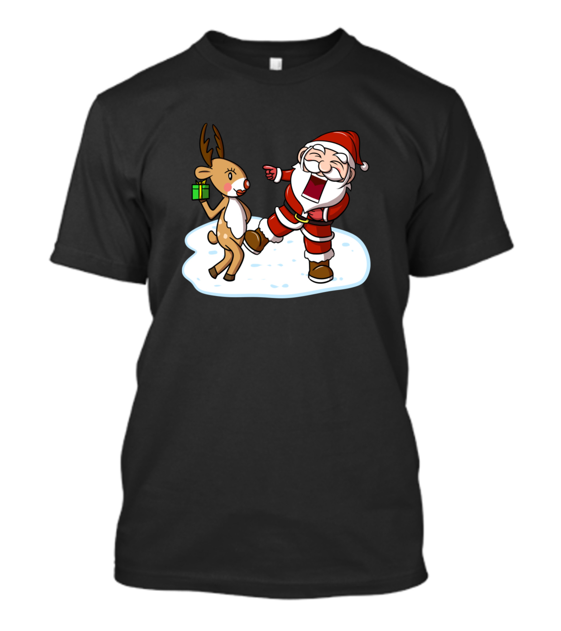 Santa Claus Reindeer Holding Gift T-Shirt