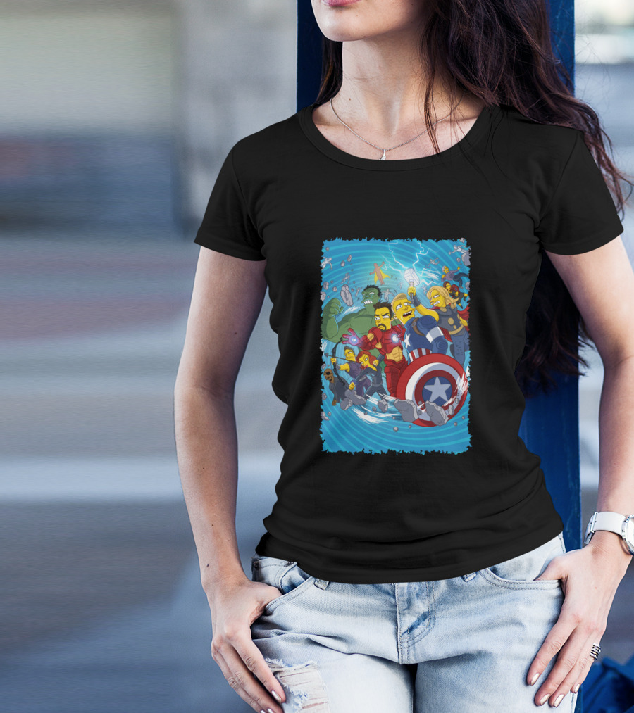 Simpsons Characters As Avengers Superheroes Crossover T-Shirt