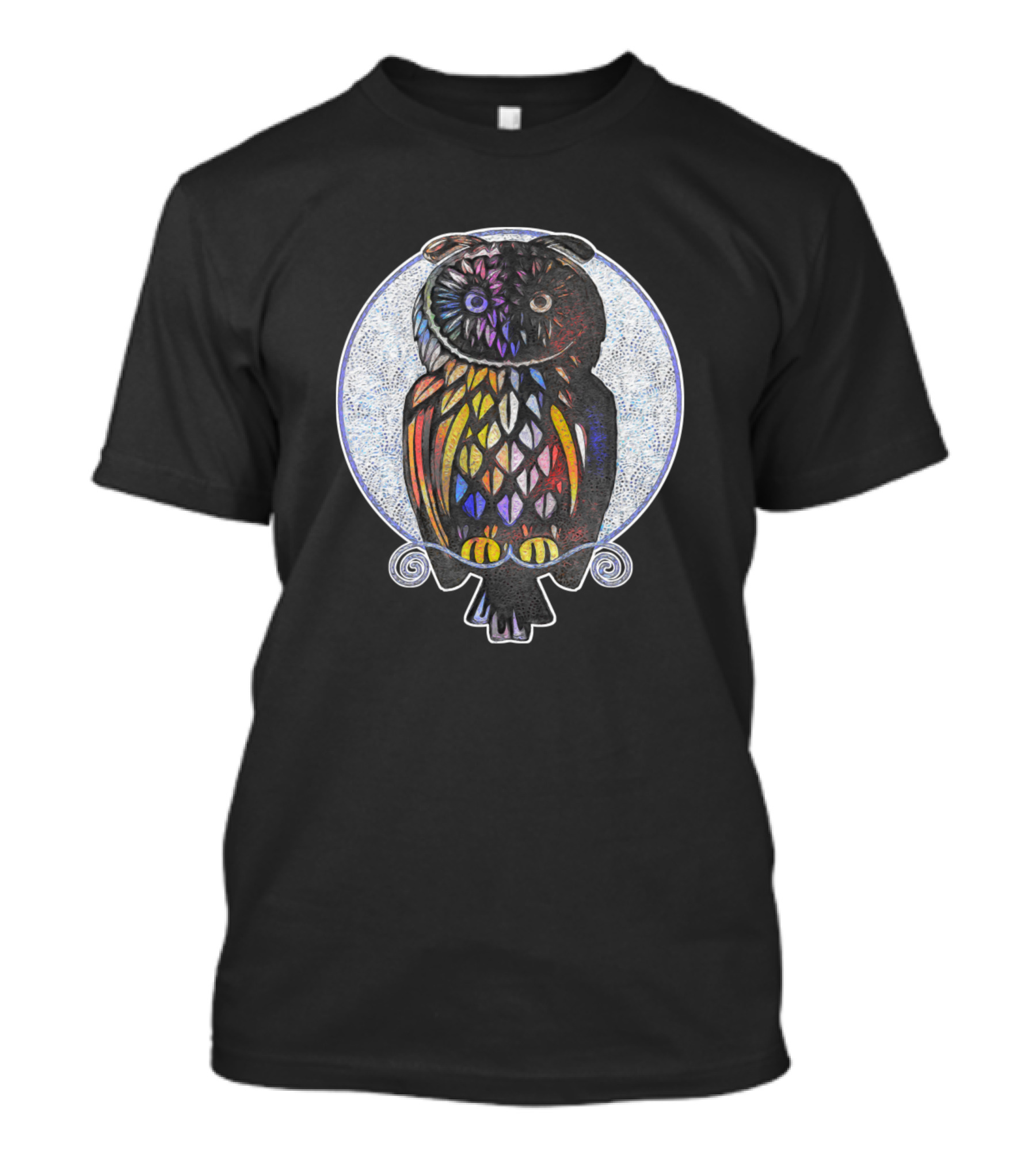 Stained Glass Style Colorful Magical Owl T-Shirt