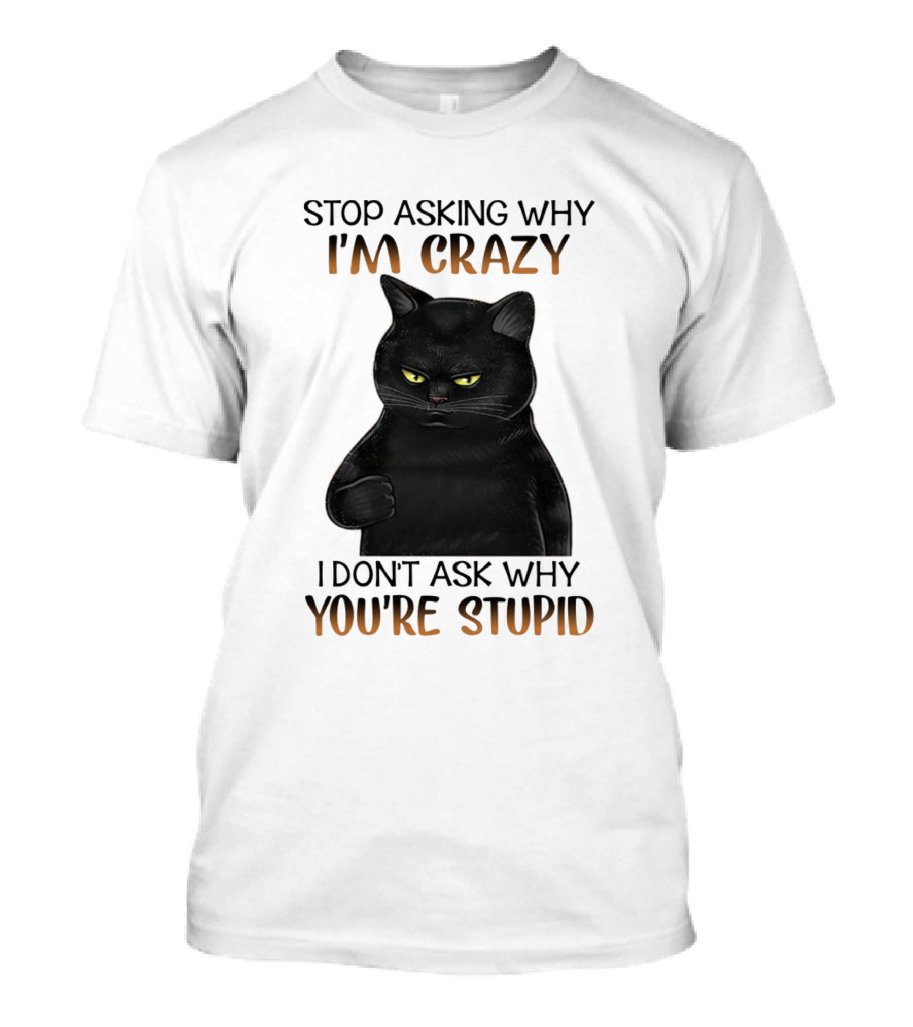 STOP ASKING WHY I'M CRAZY I DON'T ASK WHY YOU'RE STUPID BLACK CAT IMAGE T-Shirt