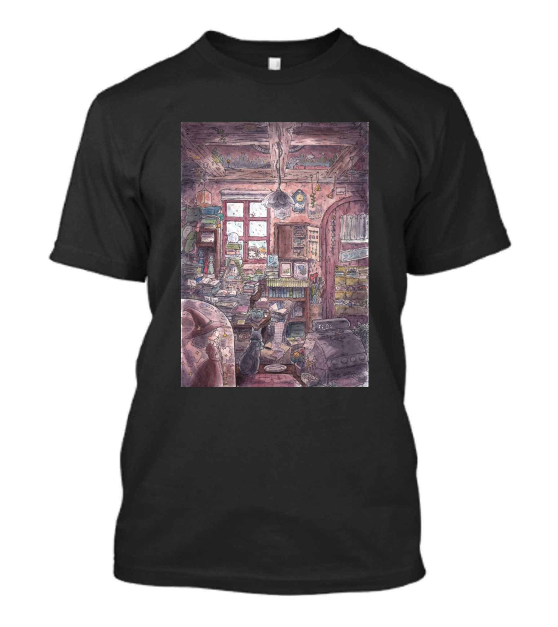 Of Curiosity Cozy Book-Filled Room With Cat And Vintage Decor T-Shirt