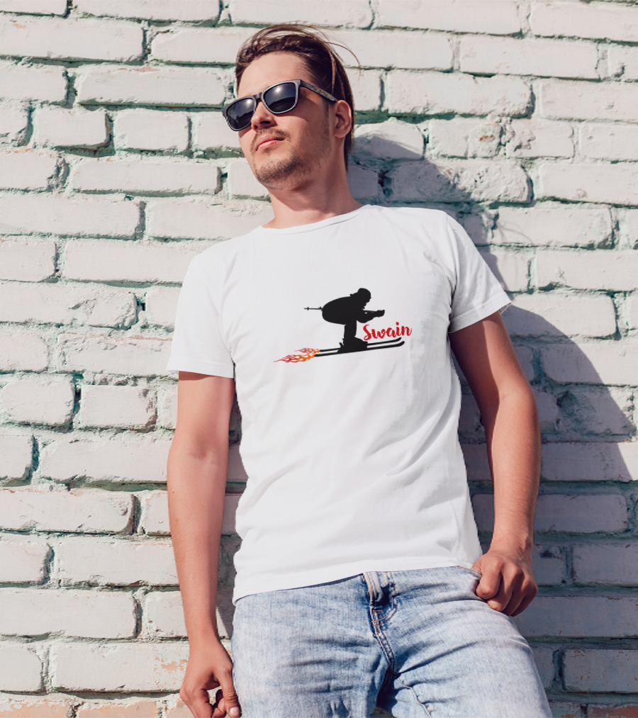 Swain Skiing Silhouette With Flames United States T-Shirt