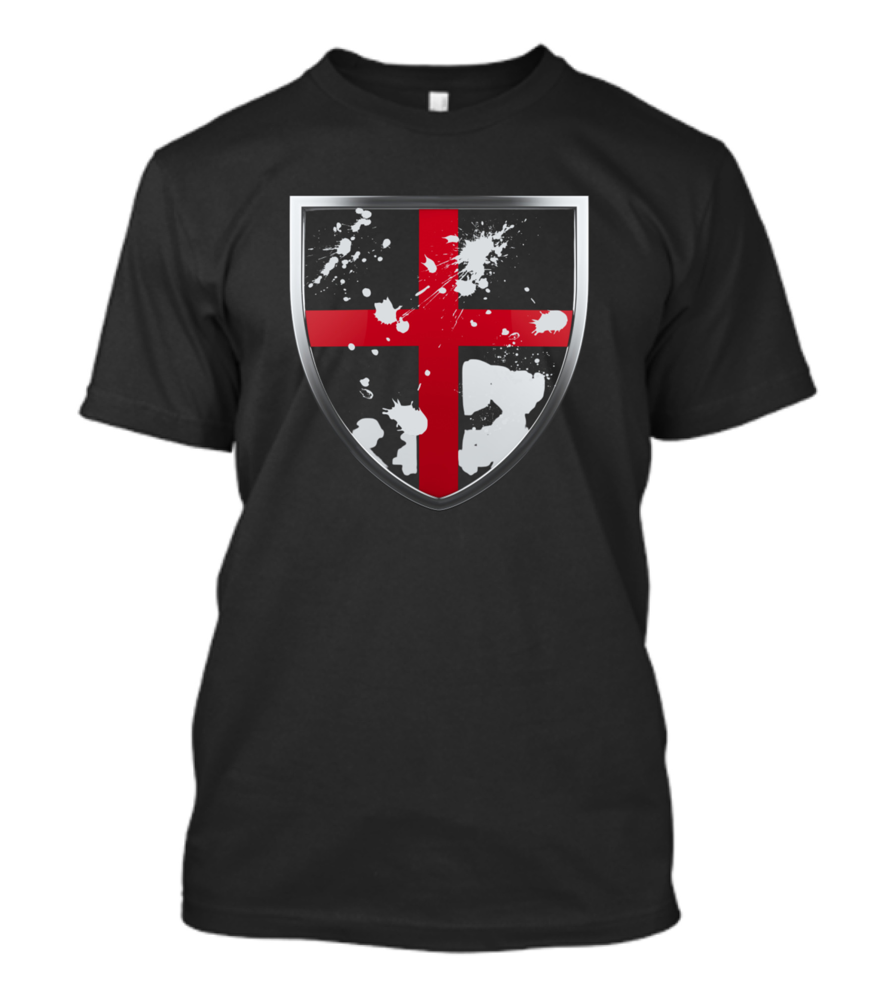 English Templar Shield Cross With Paint Splatter T-Shirt