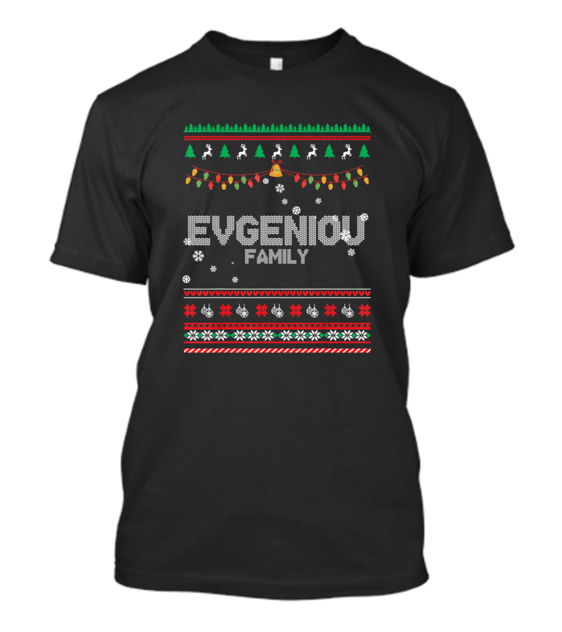Evgeniou Family Christmas Festive Lights And Snowflakes Holiday T-Shirt