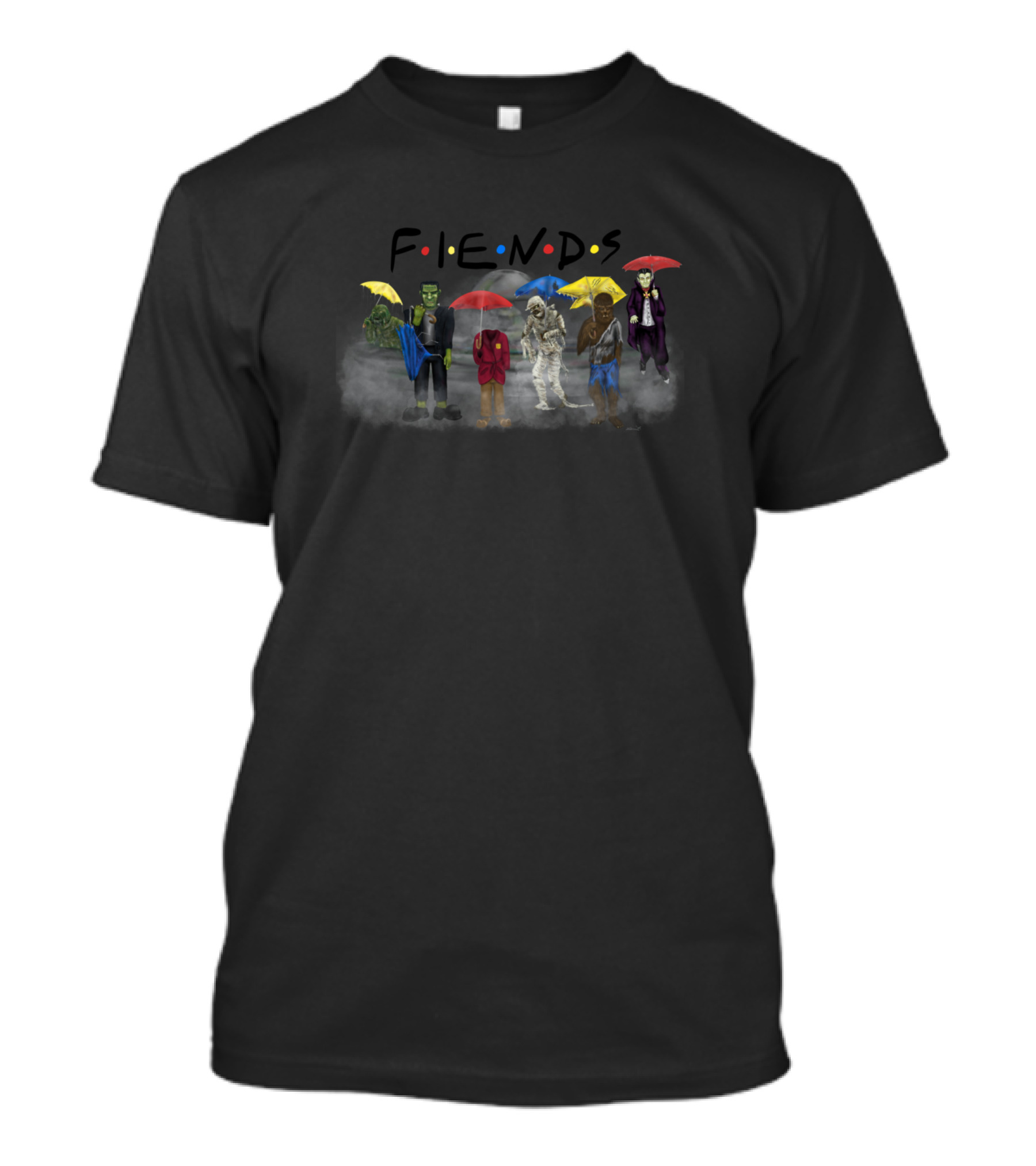 FIENDS Monster Characters With Umbrellas In Friends T-Shirt