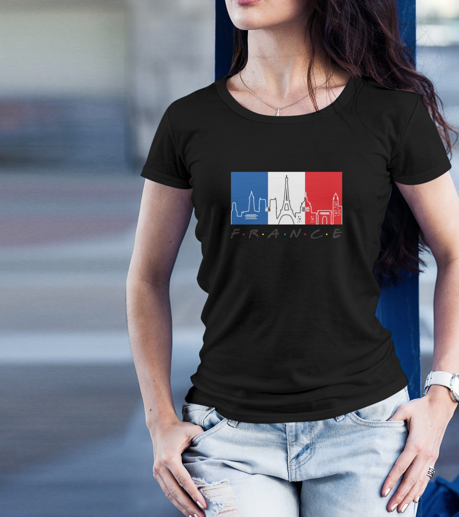 France Eiffel Tower Flag And Skyline Iconic Landmarks T-Shirt