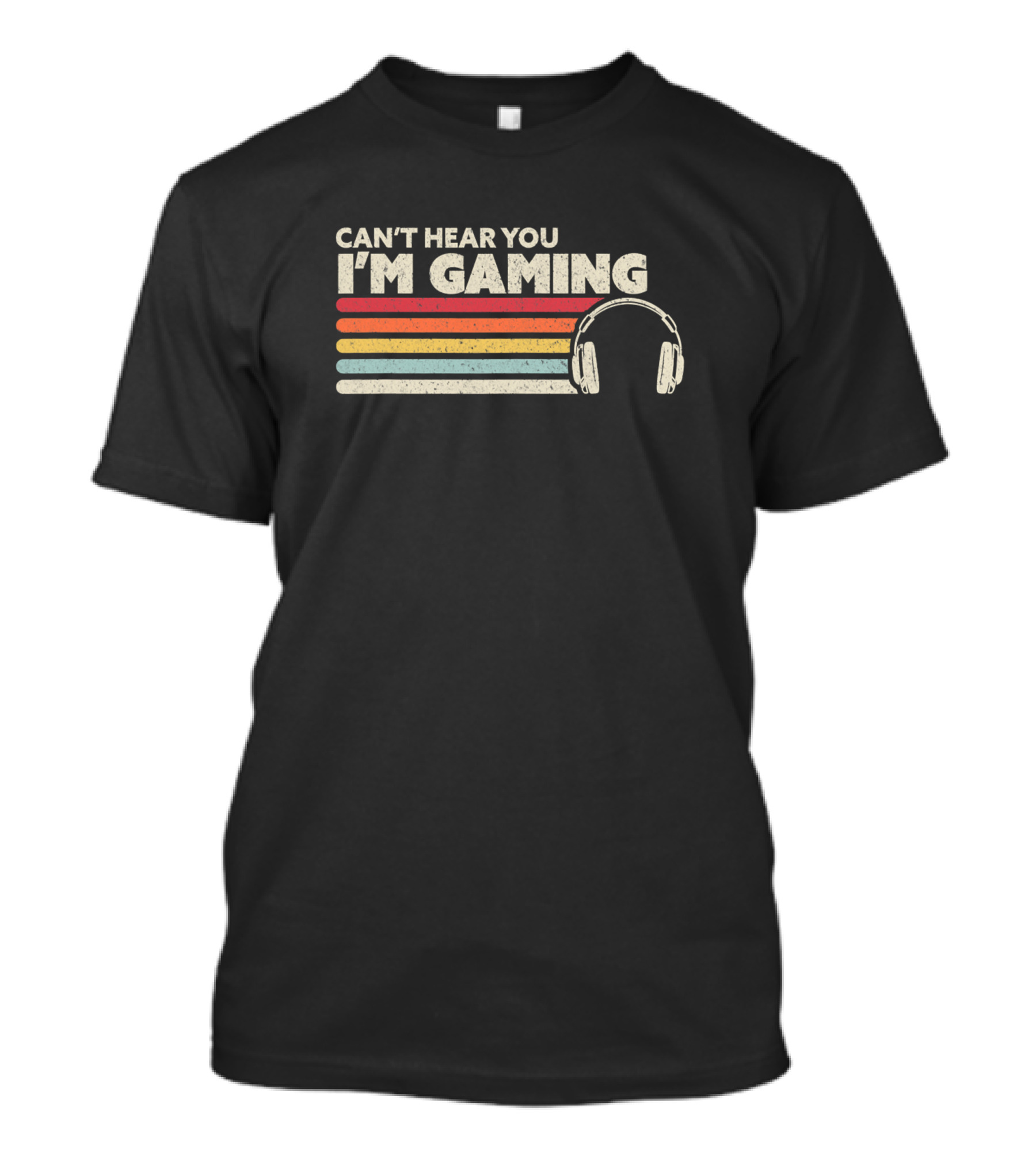 Can't Hear You I'm Gaming Vintage Headphones Retro Lines T-Shirt