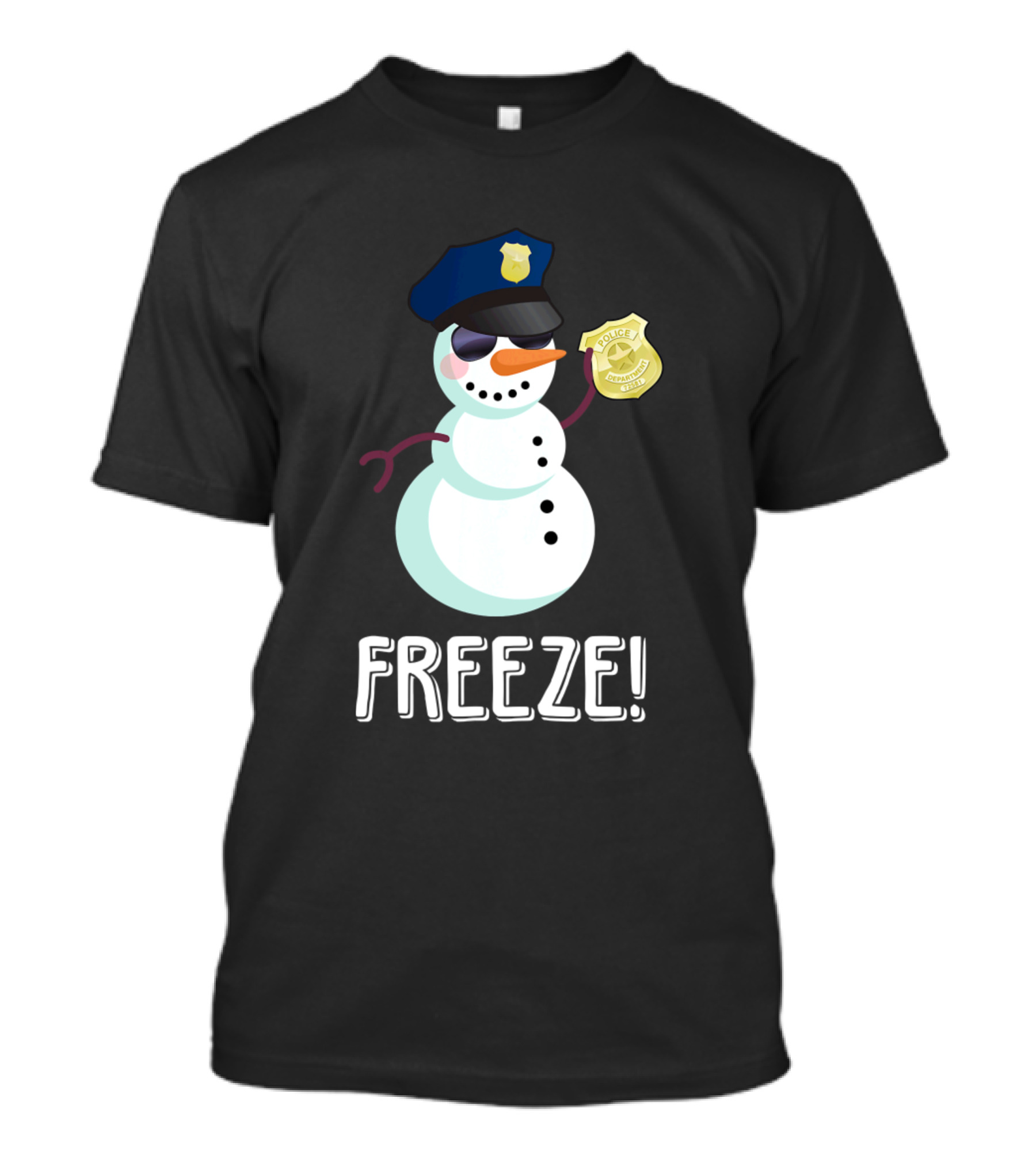 Funny Christmas Snowman Police Freeze Xmas Badge T-Shirt