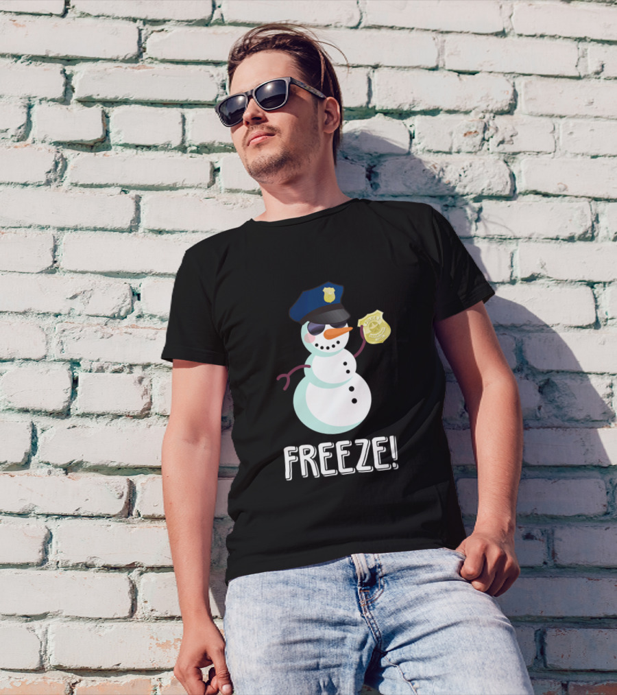 Funny Christmas Snowman Police Freeze Xmas Badge T-Shirt