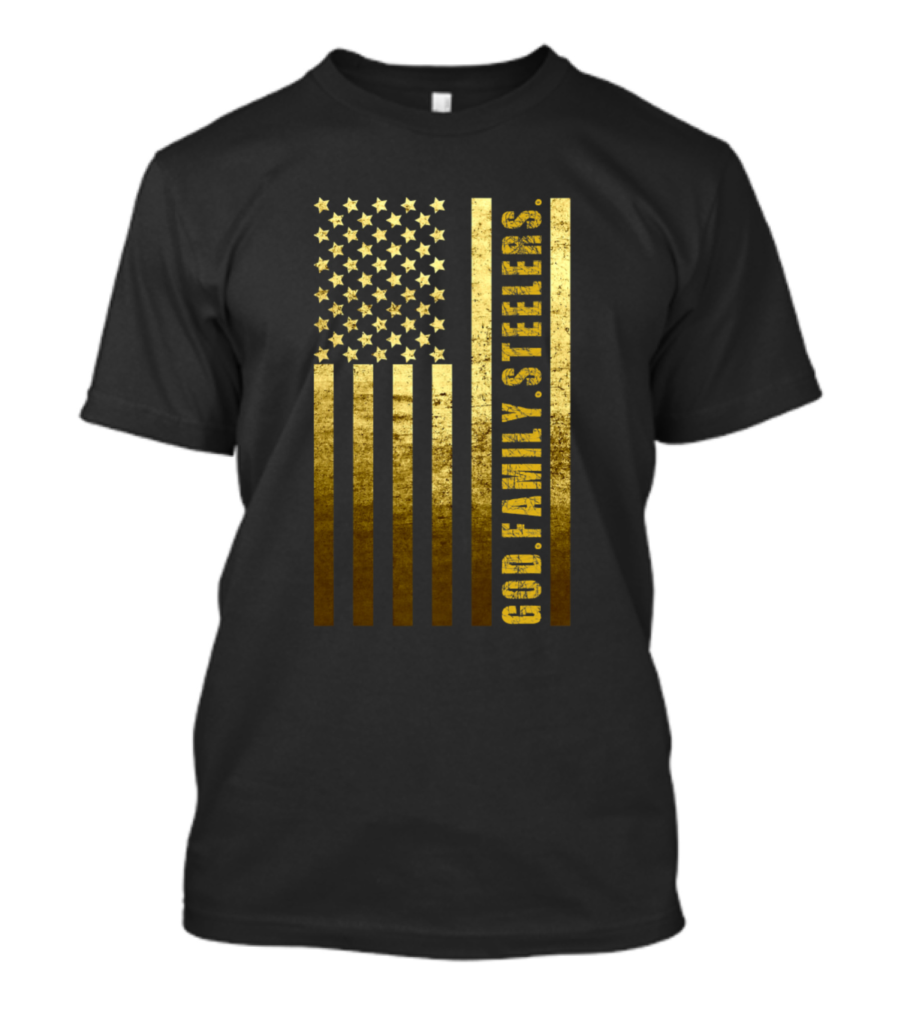 God Family Steelers USA Flag Gold T-Shirt