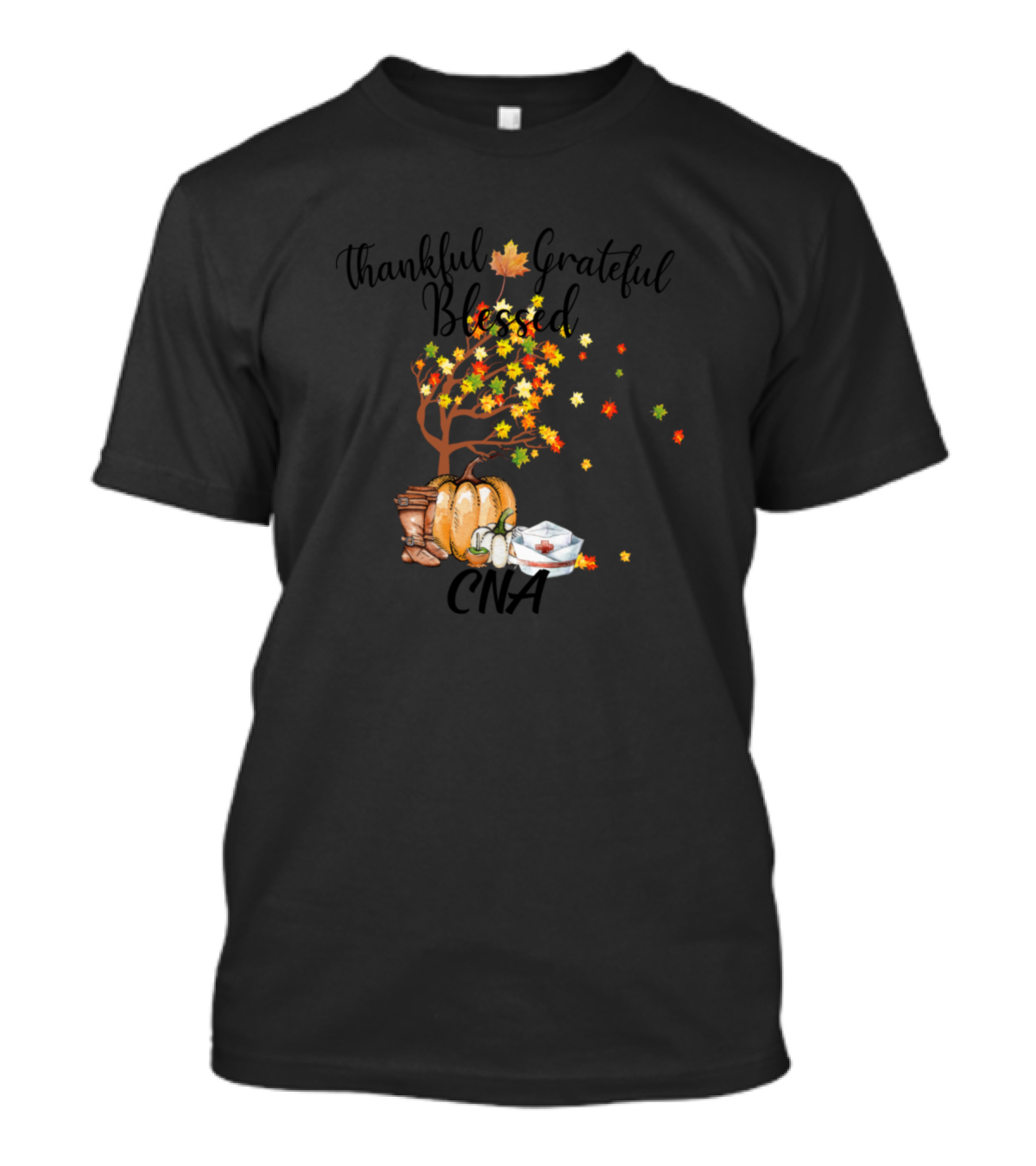 Thankful Grateful Blessed Autumn Tree Leaves CNA Nurse T-Shirt