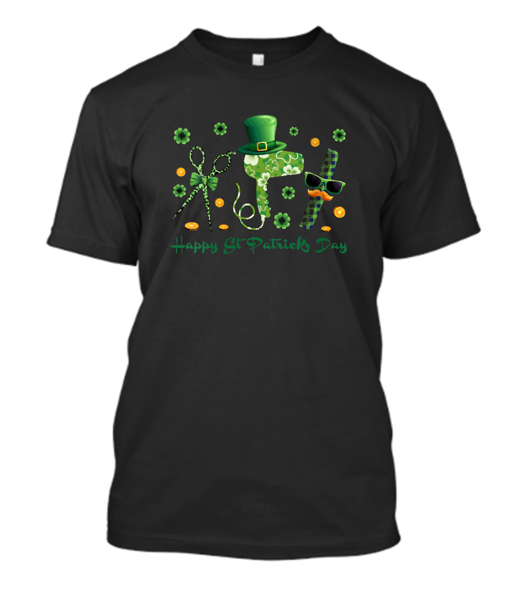 Happy St Patricks Day Hairdresser Hairstylist Clover Coins Hat T-Shirt