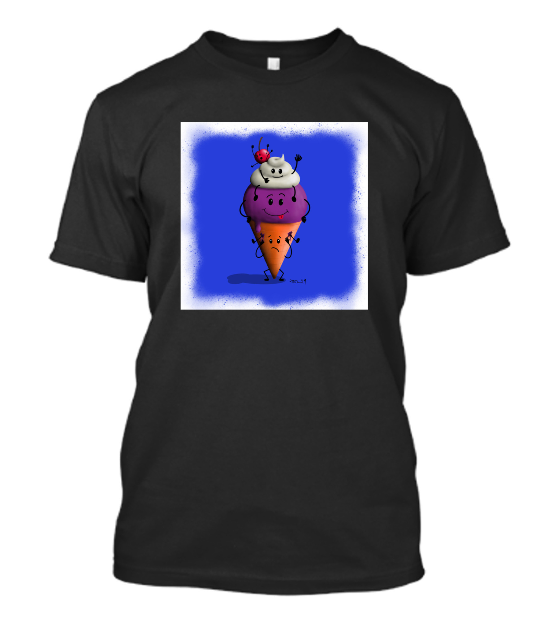 Happy Ice Cream Cone With Smiling Scoops And Ladybug Topping T-Shirt