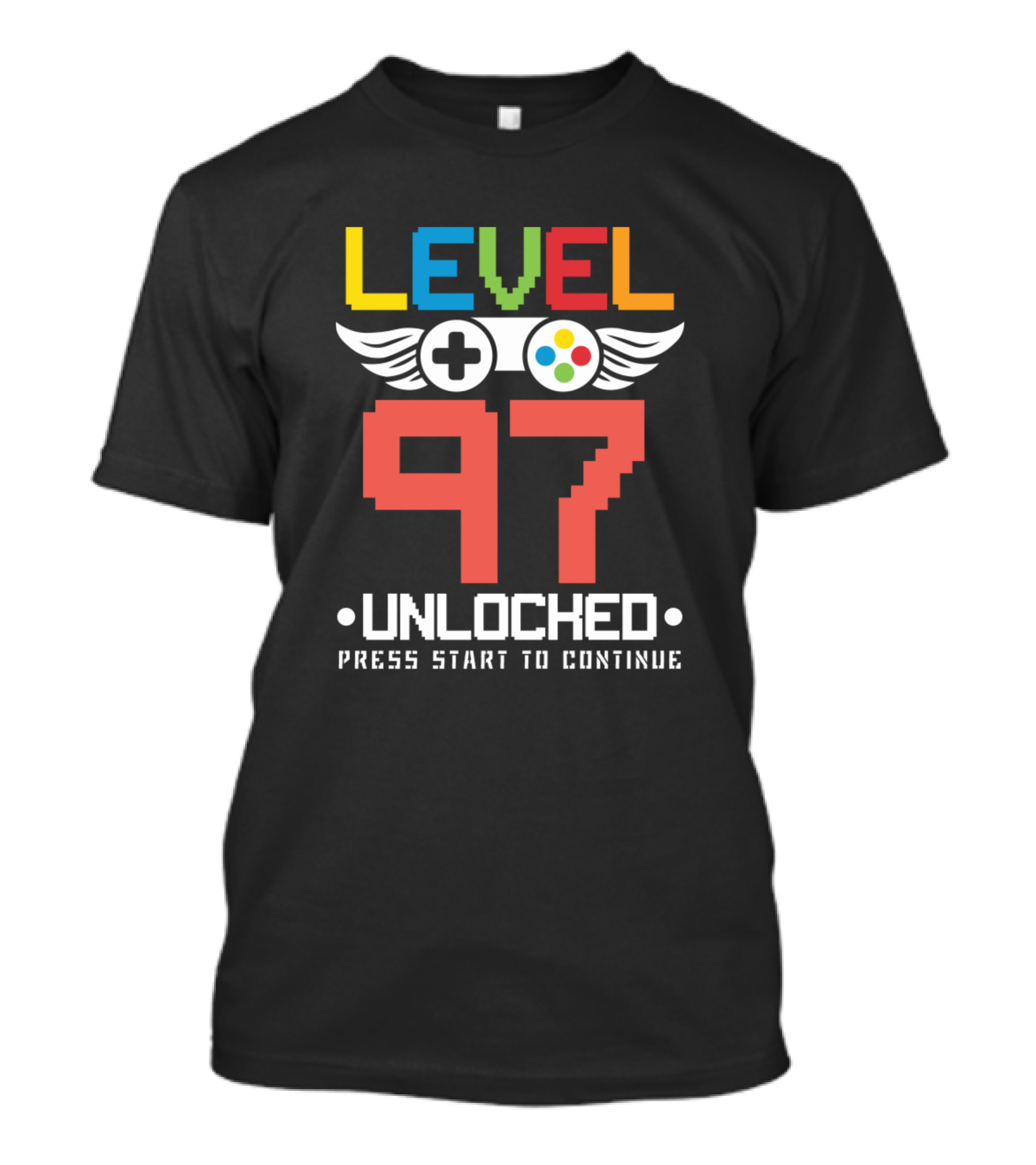 Level 97 Unlocked Press Start To Continue Funny Video Games Lover 97 Birth T-Shirt