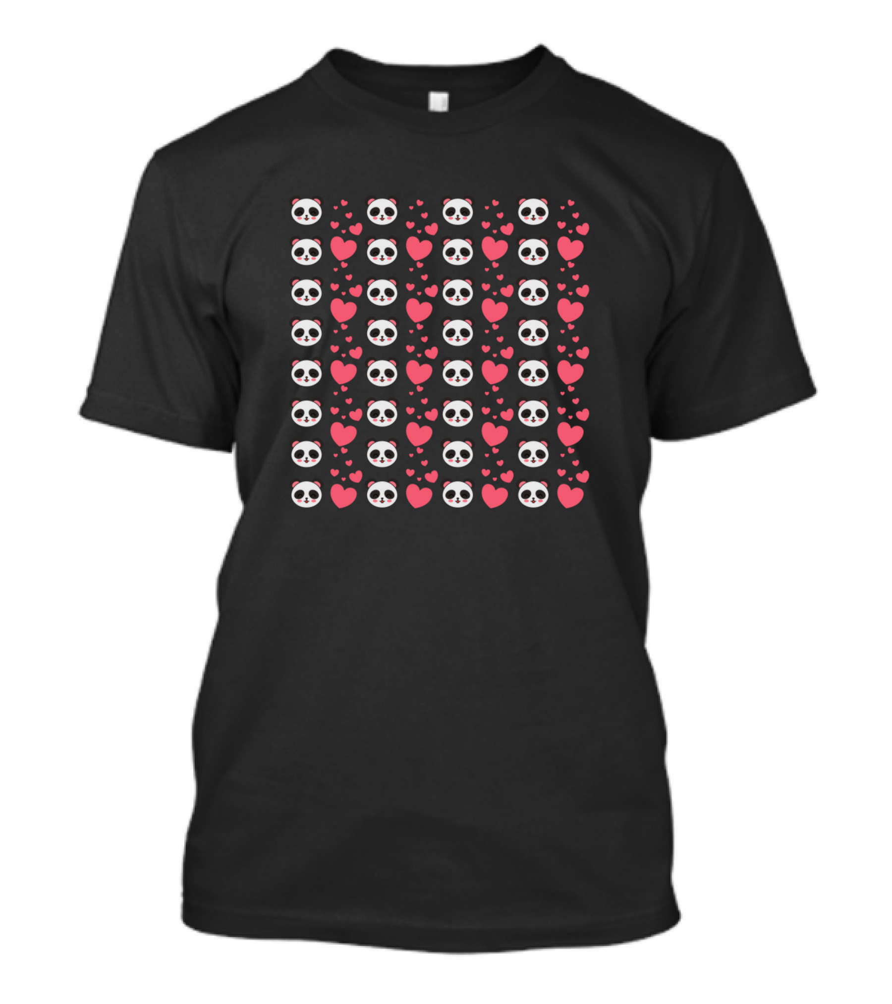 Panda Faces With Rows Of Hearts And Love T-Shirt